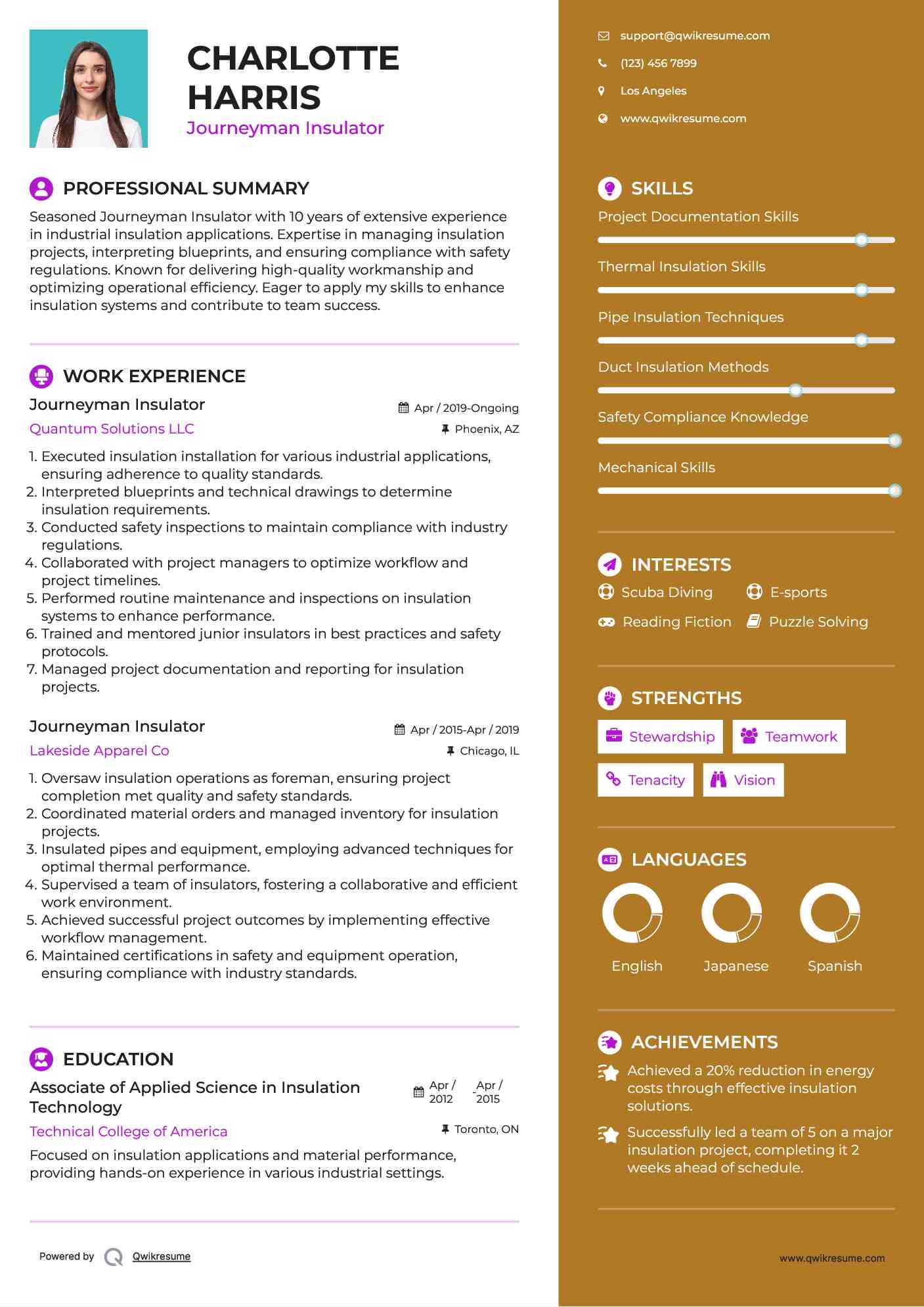 Journeyman Insulator Resume Samples QwikResume