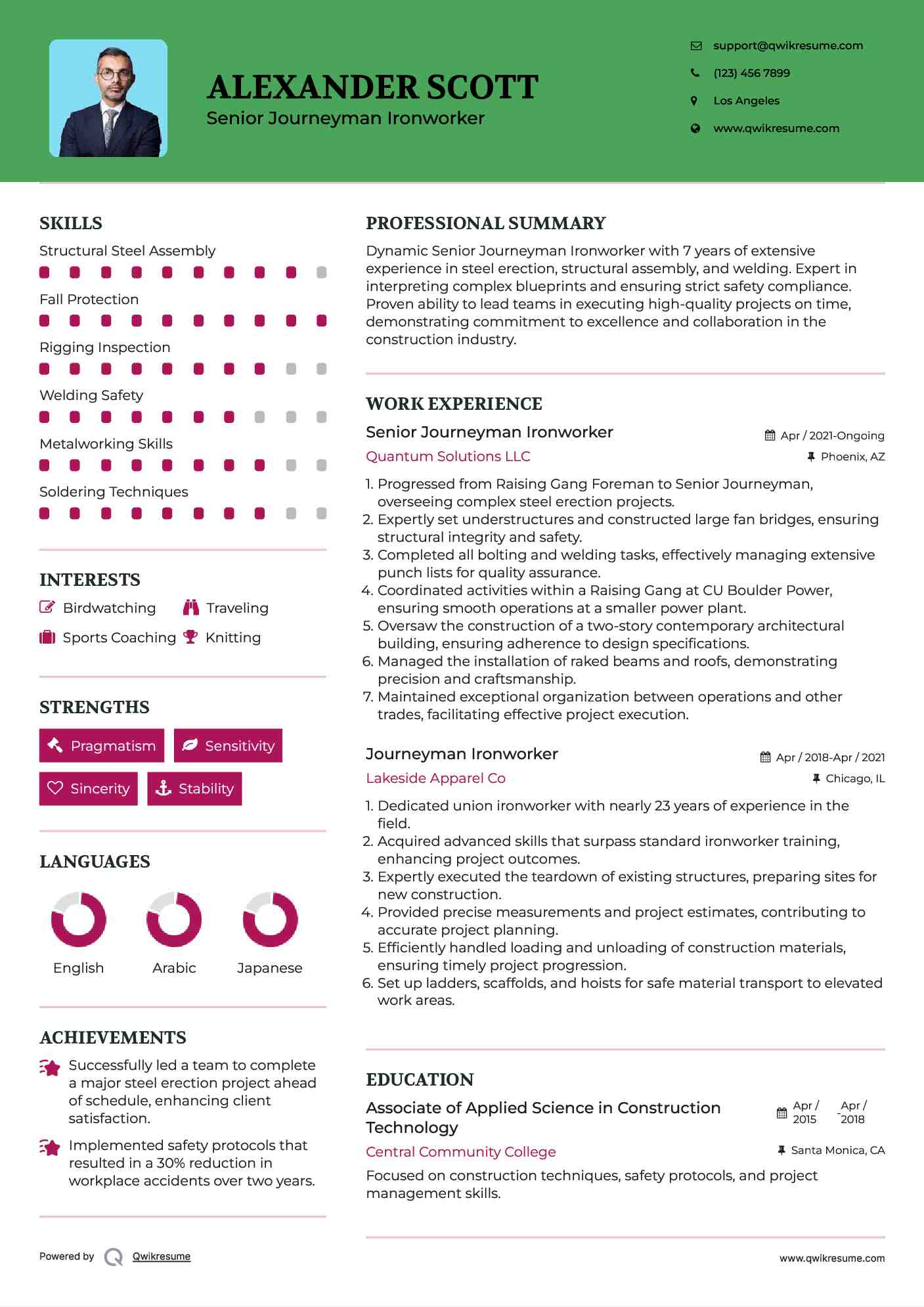 Journeyman Ironworker Resume Samples QwikResume