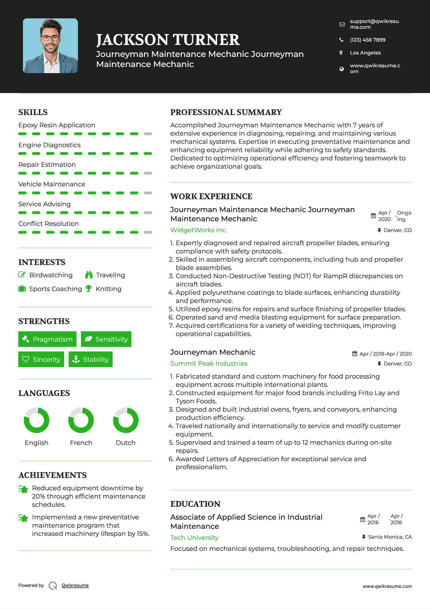 Journeyman Maintenance Mechanic Journeyman Maintenance Mechanic  Resume Example