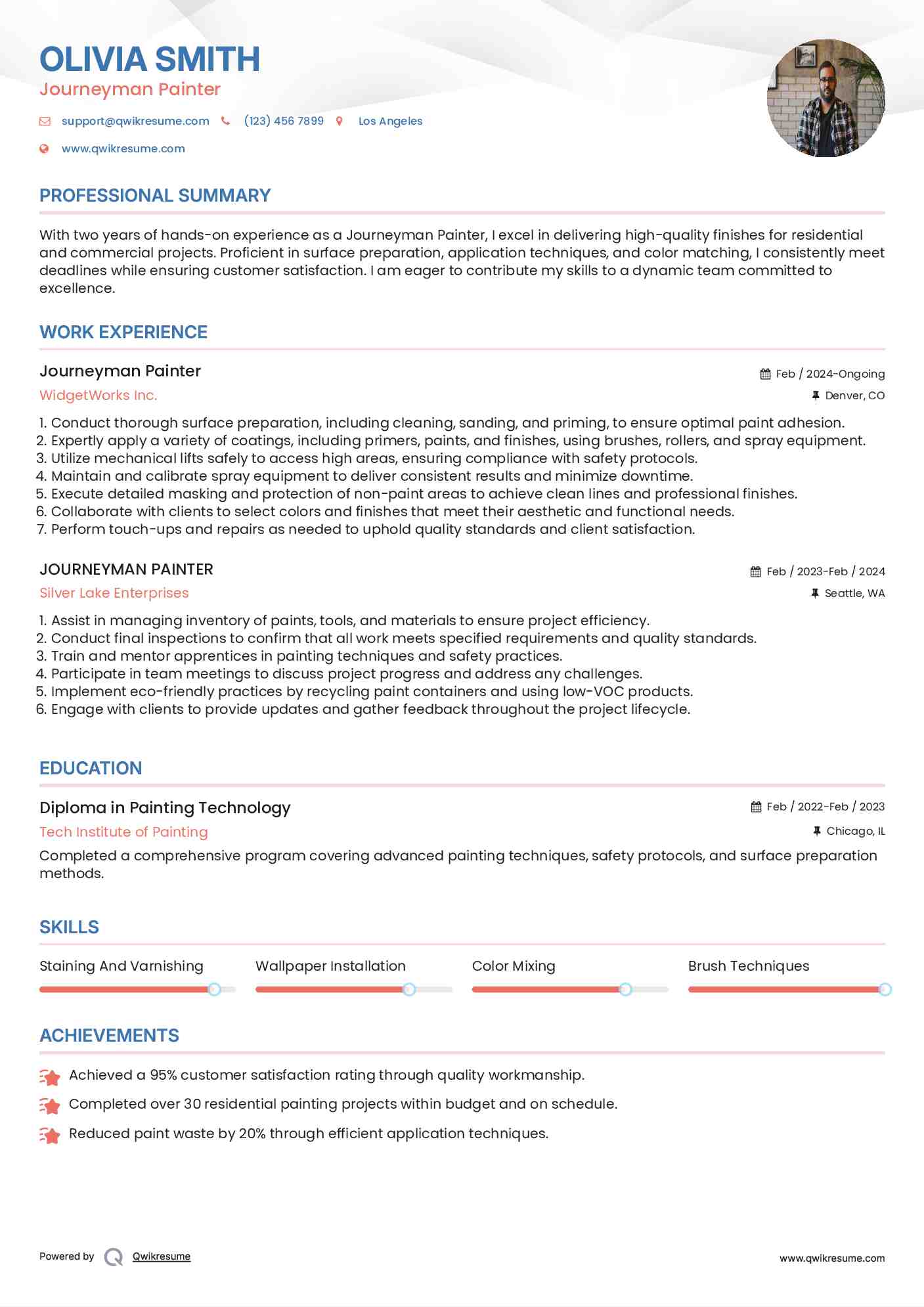 Journeyman Painter Resume Format