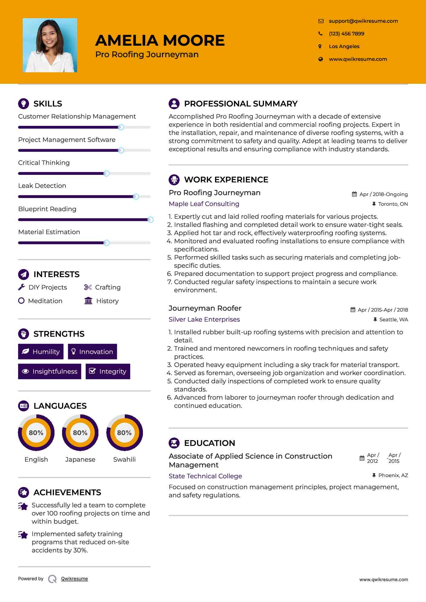 Pro Roofing Journeyman
 Resume Example