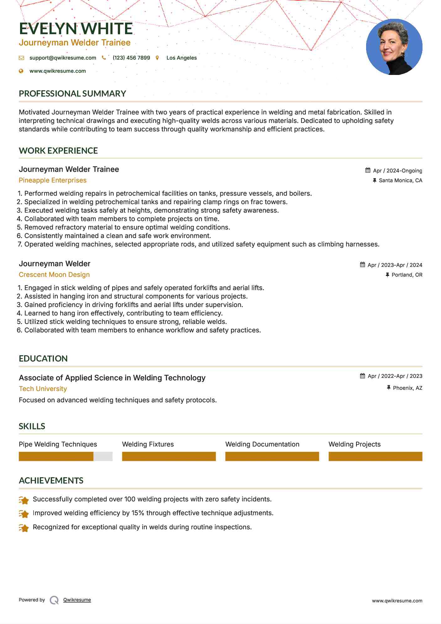Journeyman Welder Trainee Resume Example