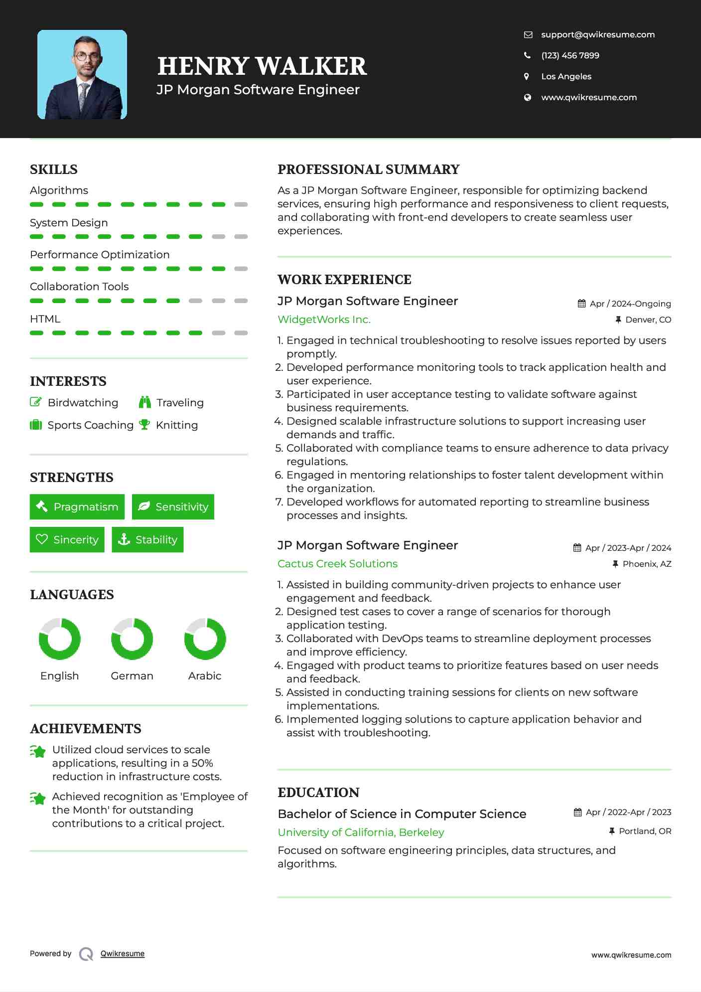 JP Morgan Software Engineer Resume Template