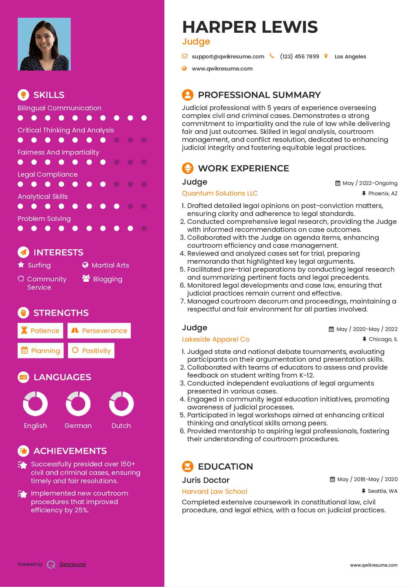 Judge Resume Template