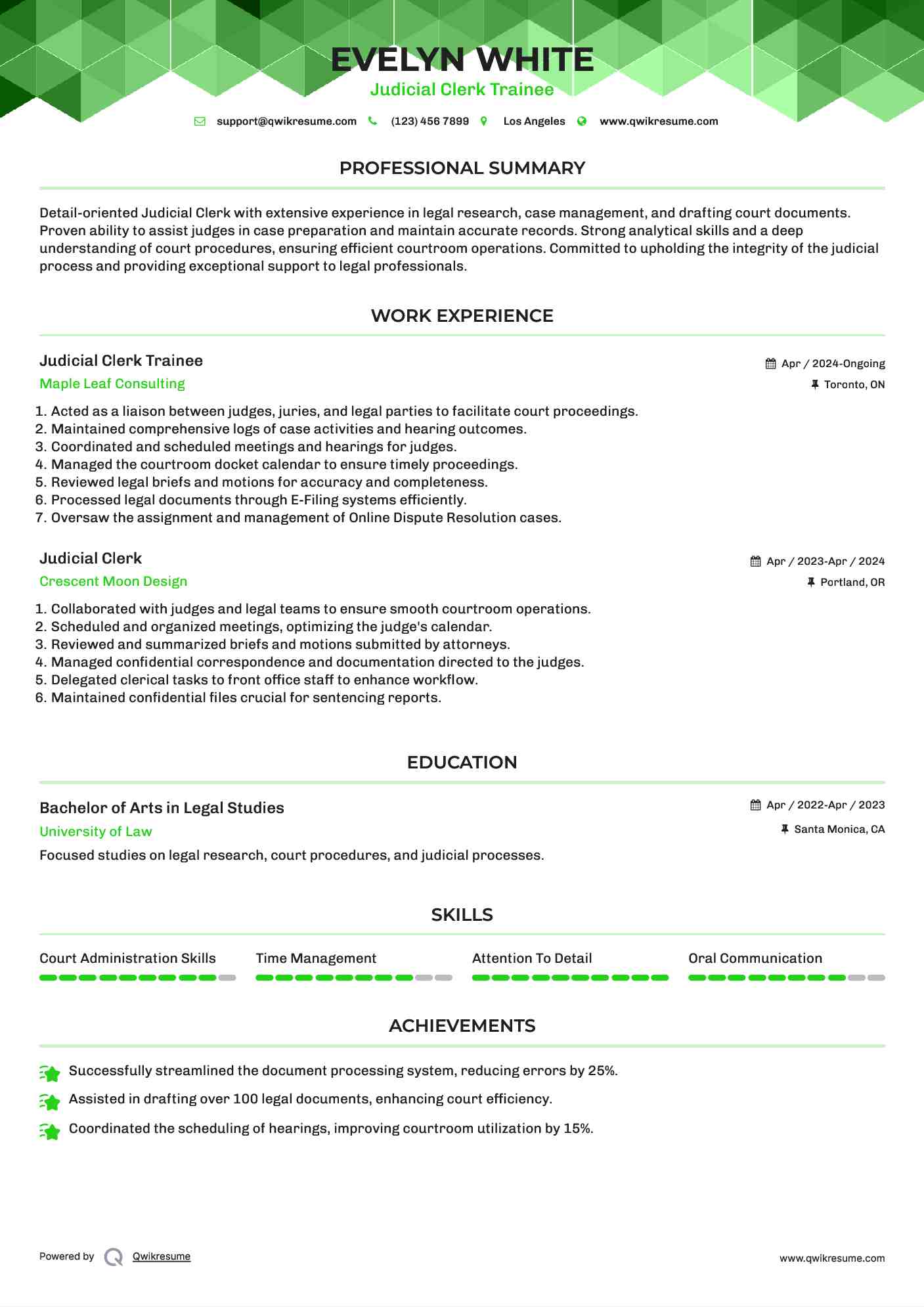 Judicial Clerk Trainee Resume Template