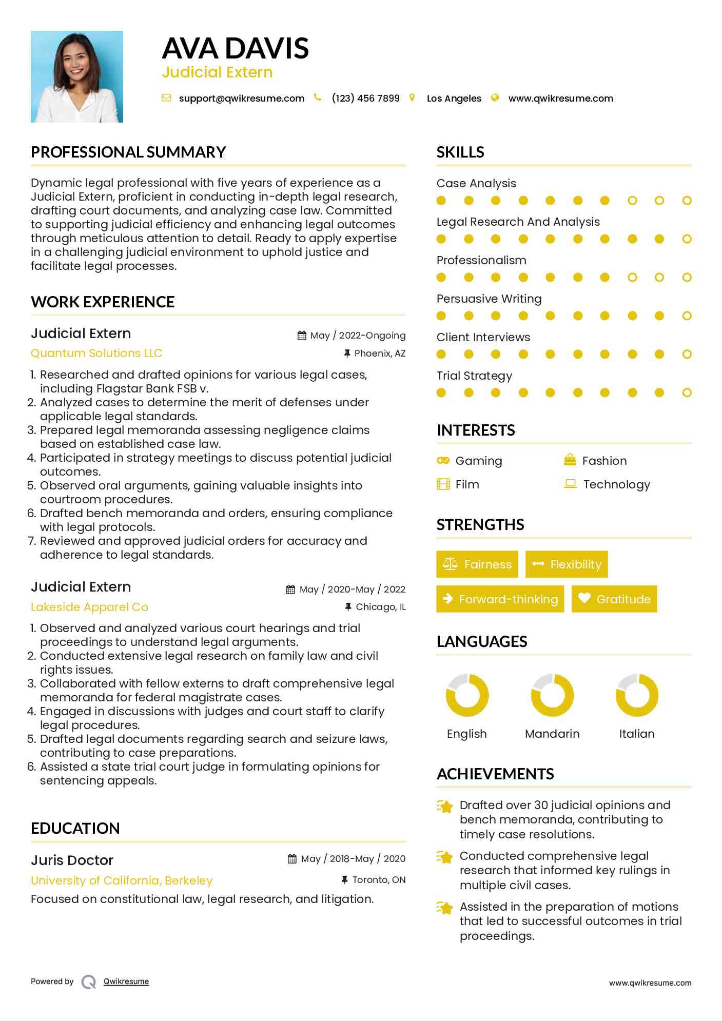 Judicial Extern Resume Example