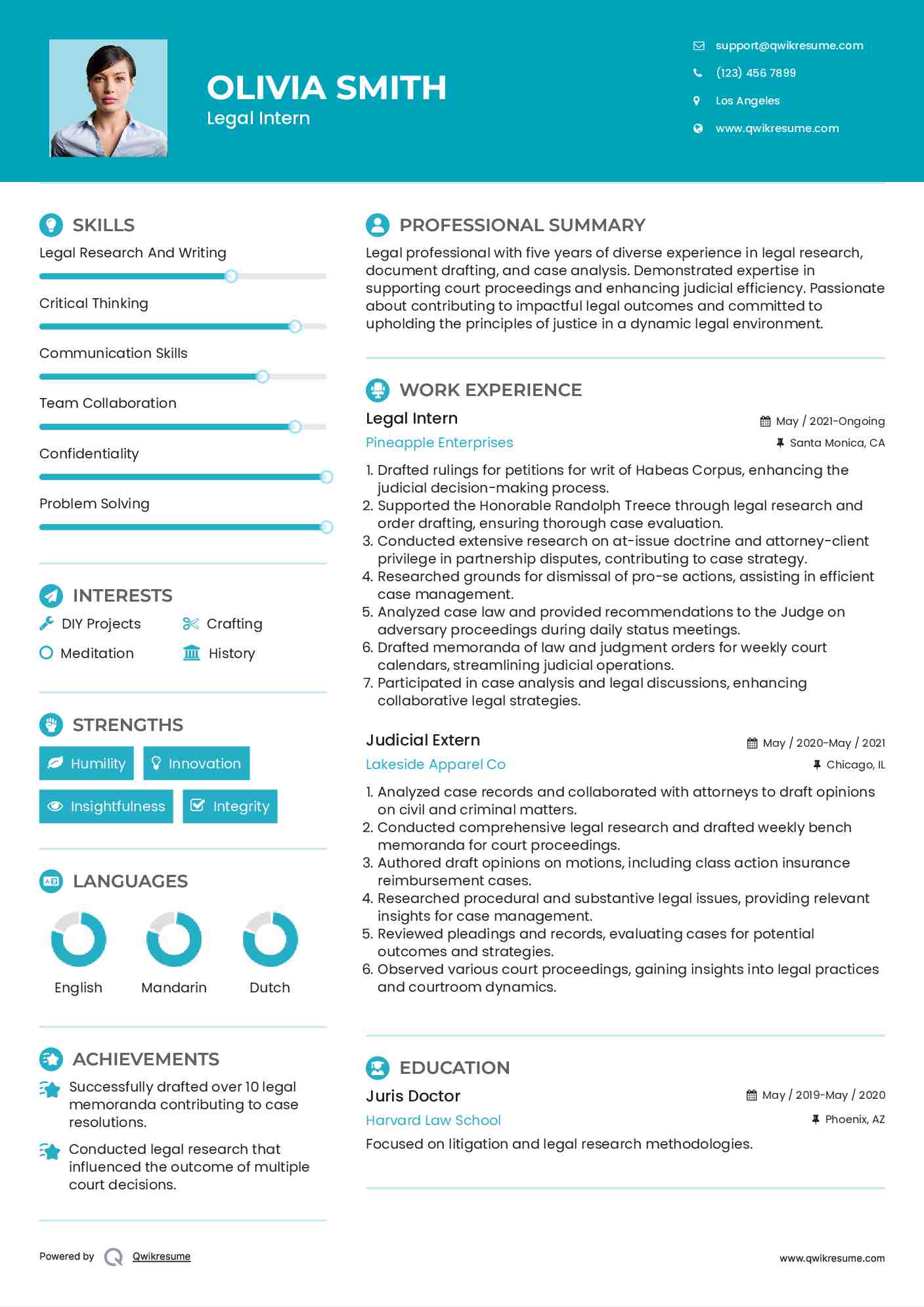 Legal Intern Resume Example