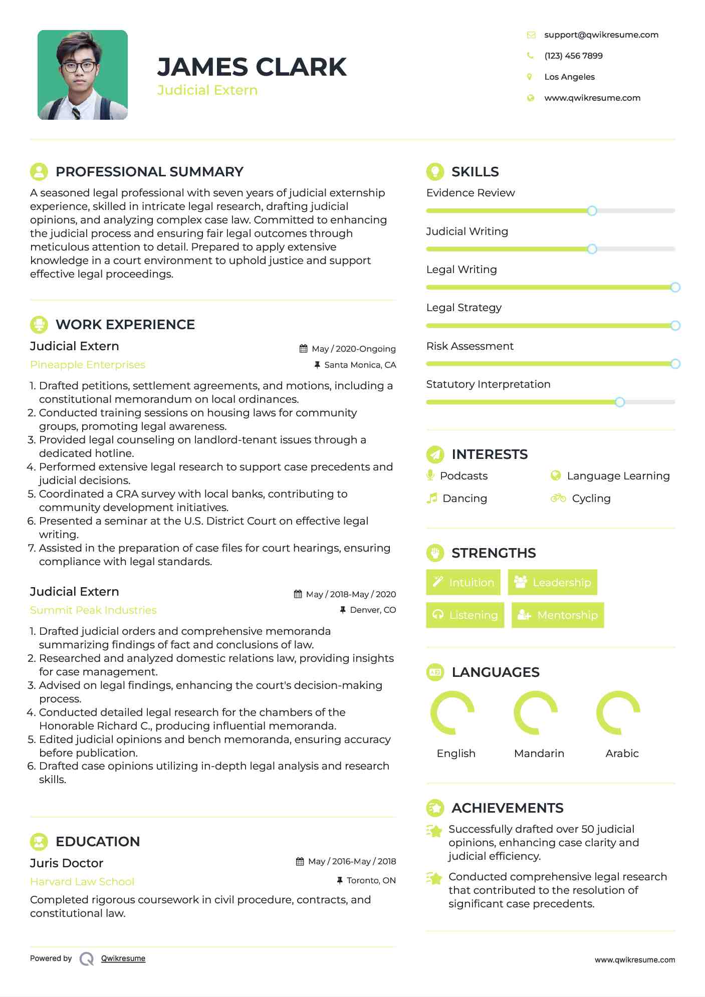 Judicial Extern Resume Template