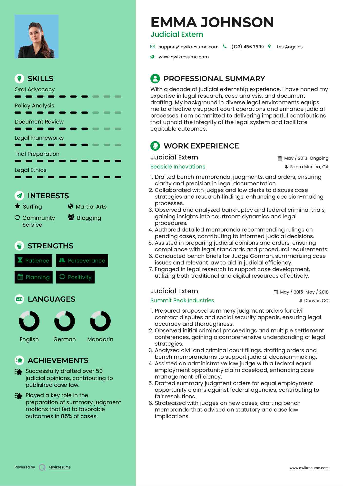 Judicial Extern Resume Sample