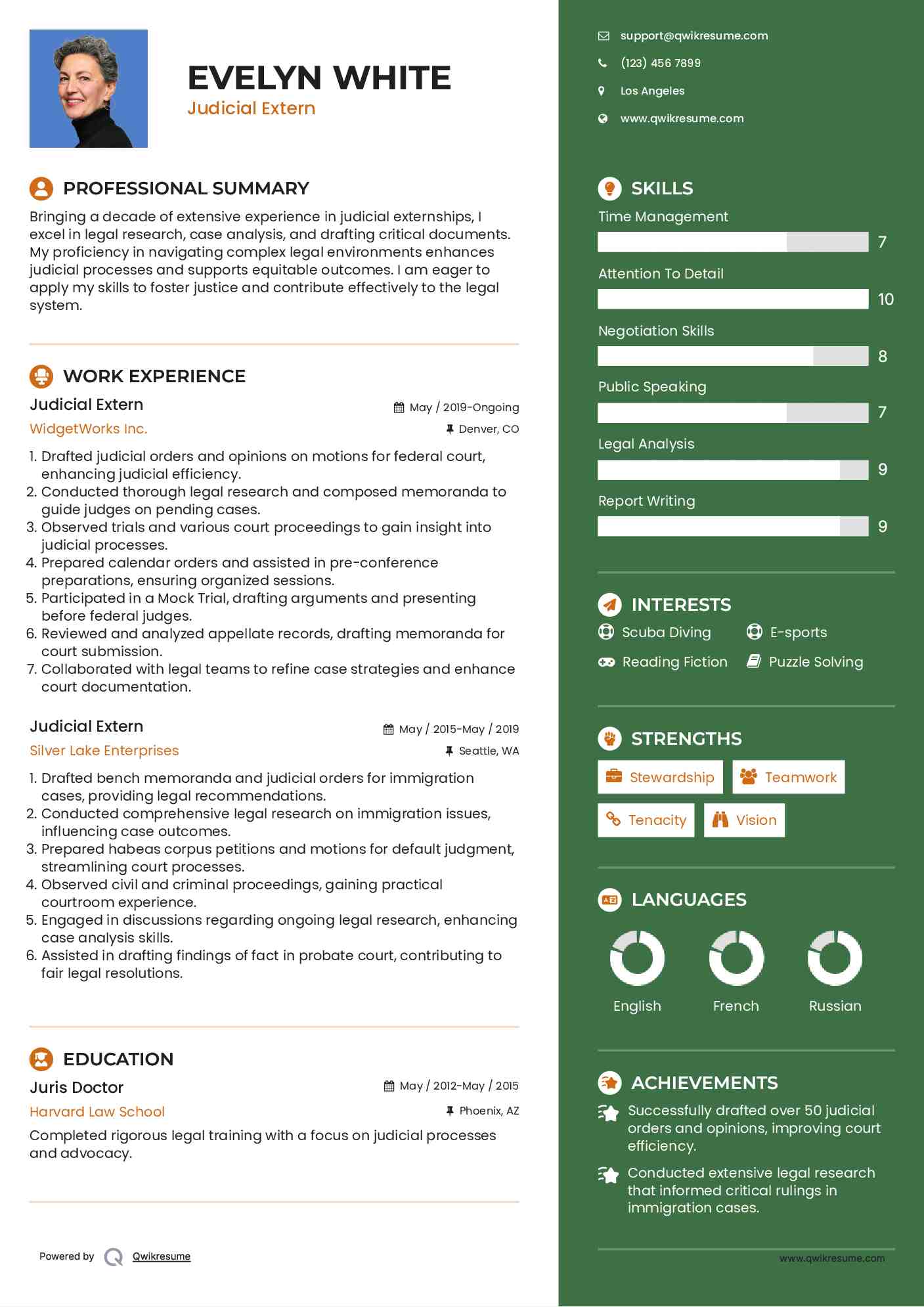 Judicial Extern Resume Model