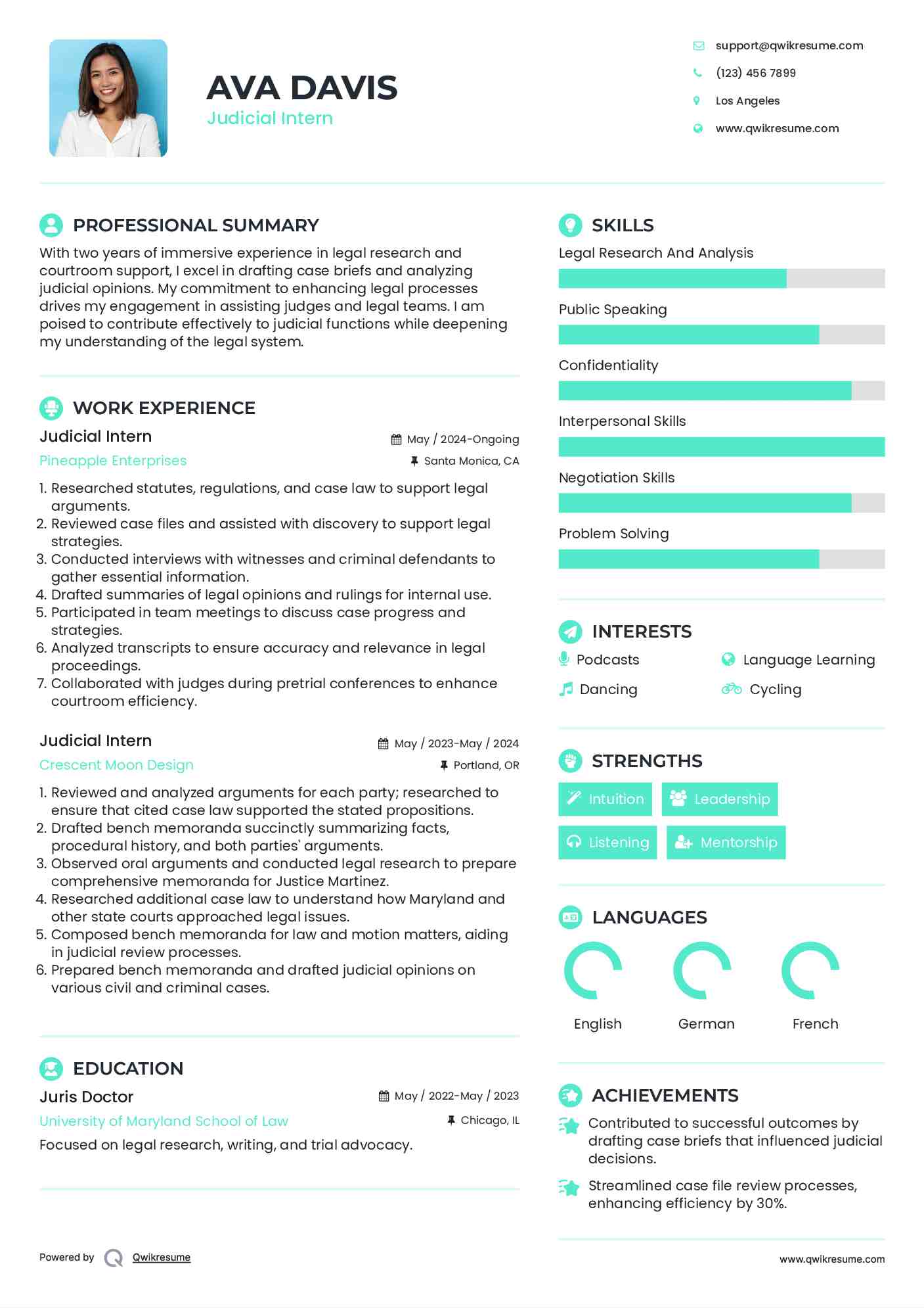 Judicial Intern Resume Template