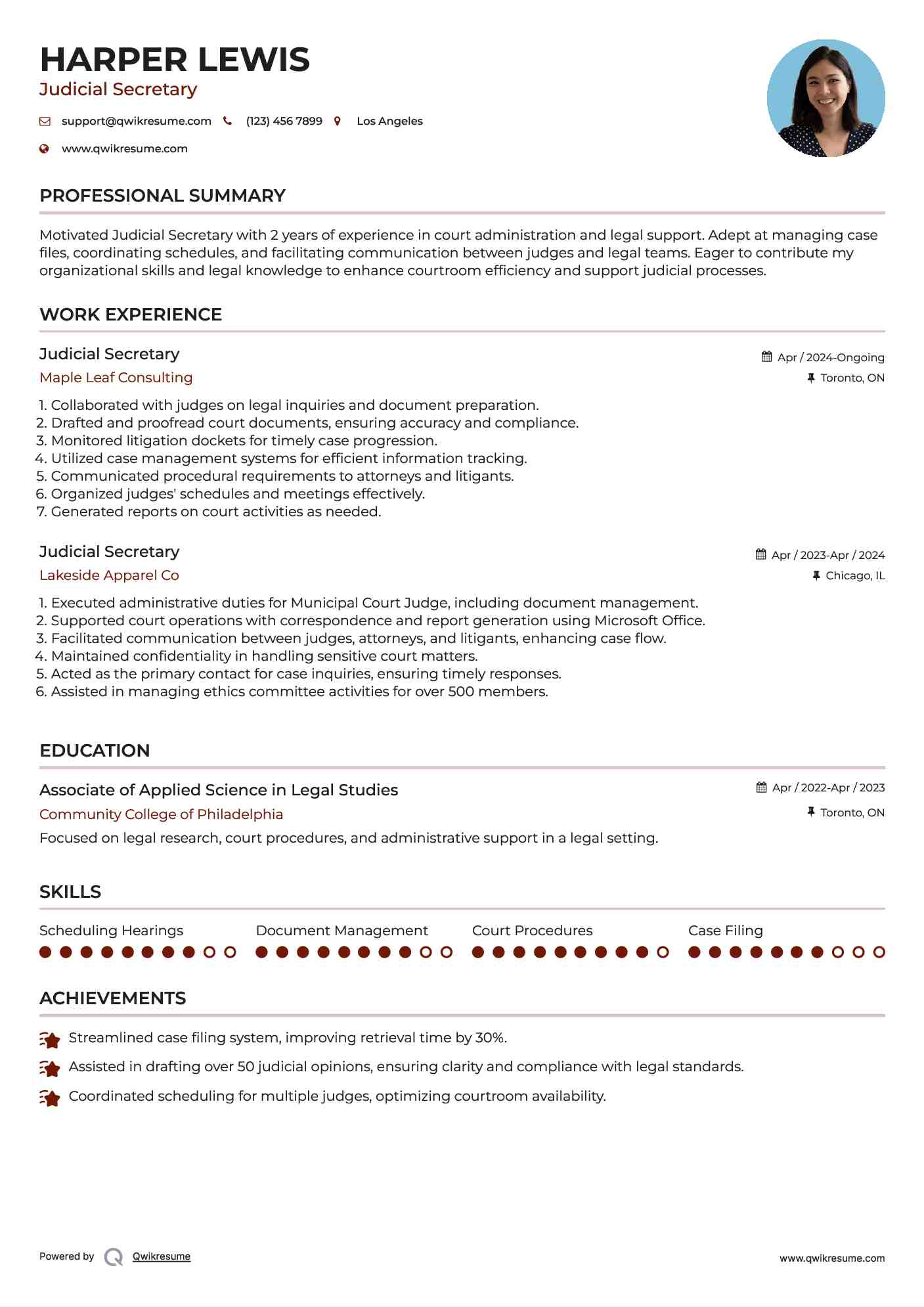 Judicial Secretary Resume Template