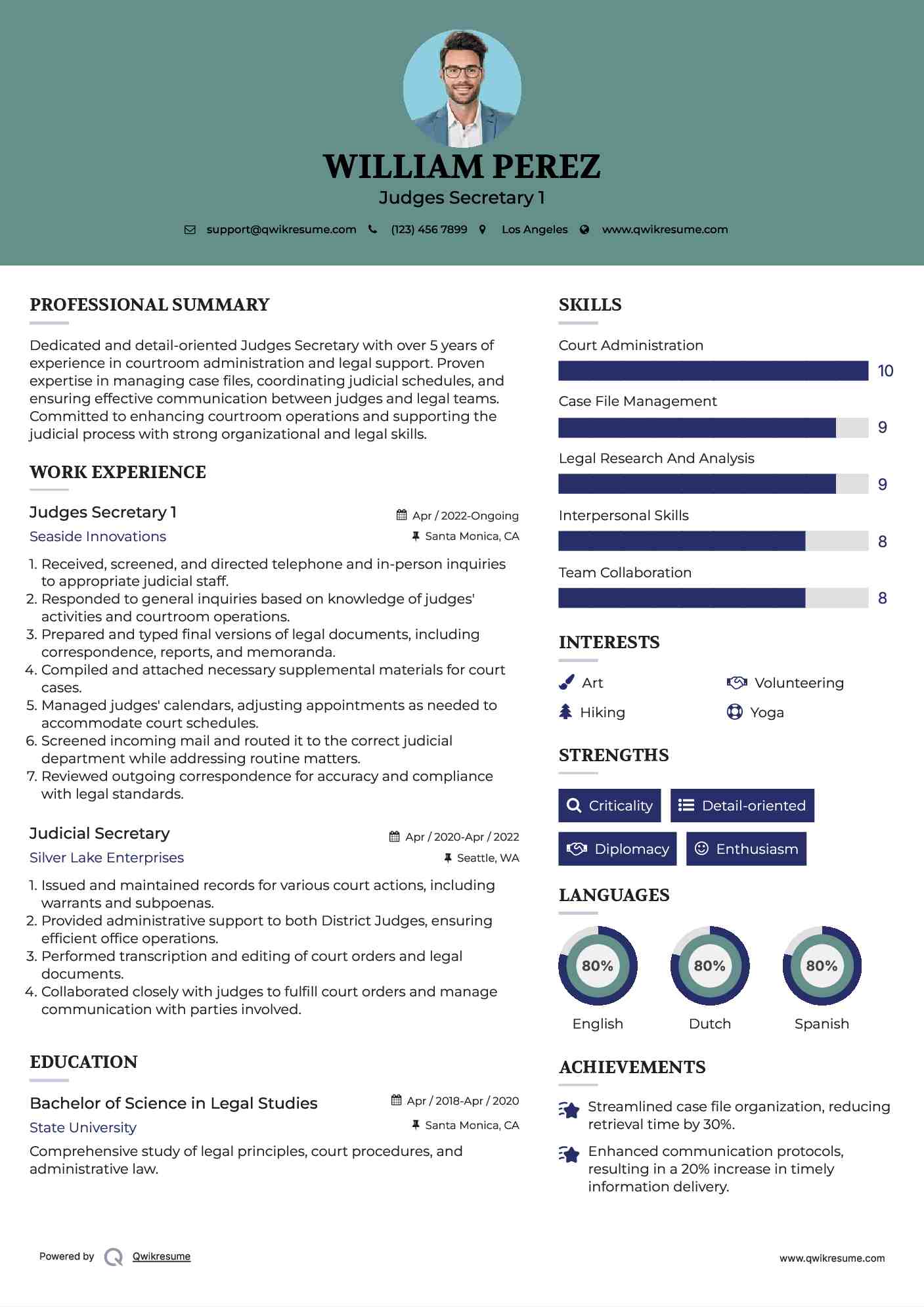 Judges Secretary 1
 Resume Template