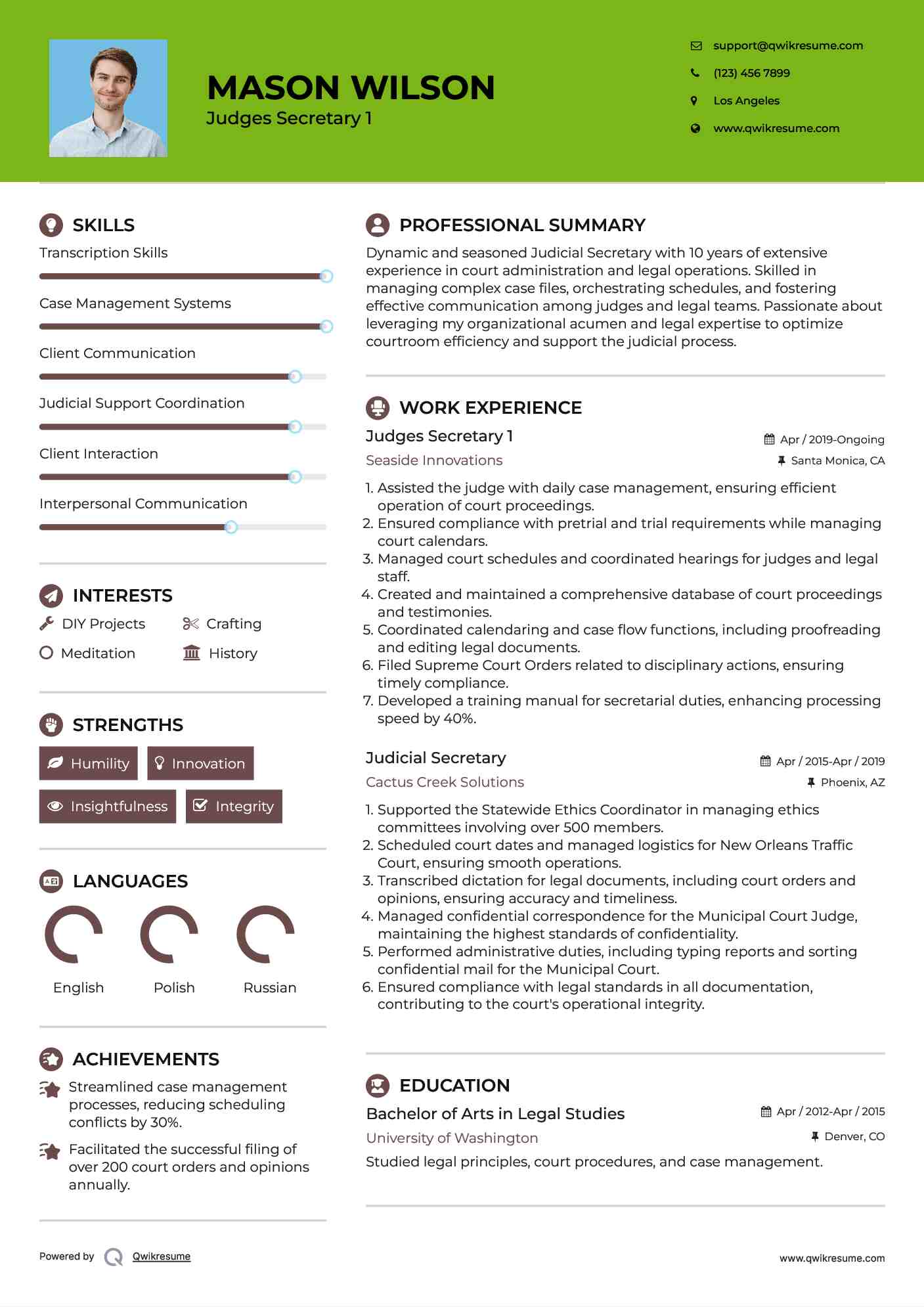 Judges Secretary 1
 Resume Sample
