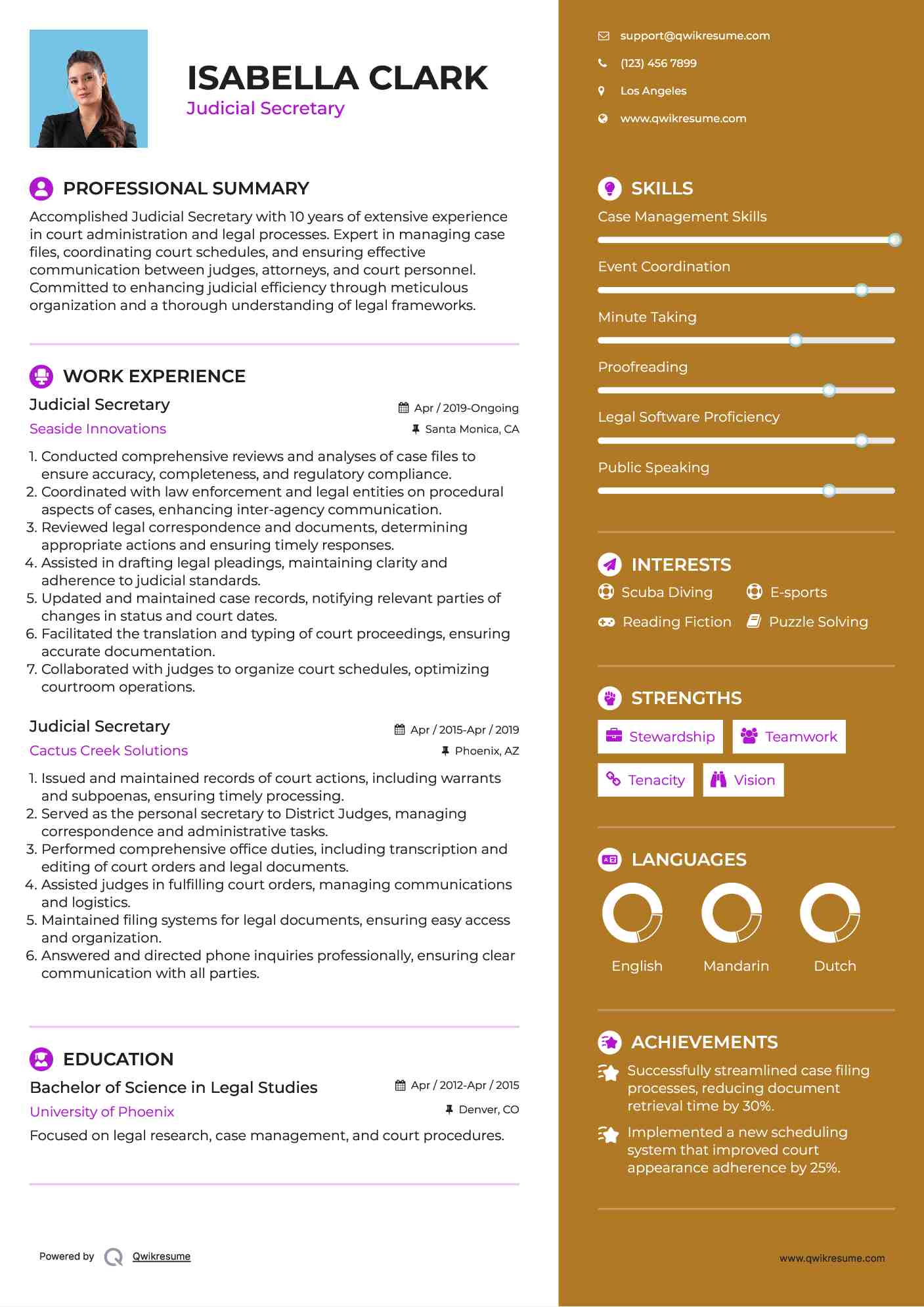 Judicial Secretary Resume Template