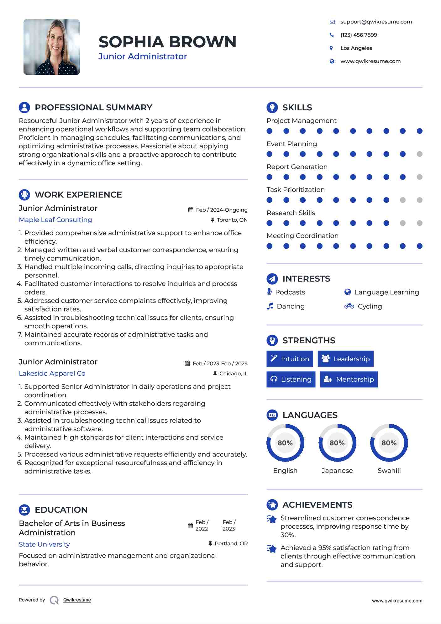 Junior Administrator Resume Template