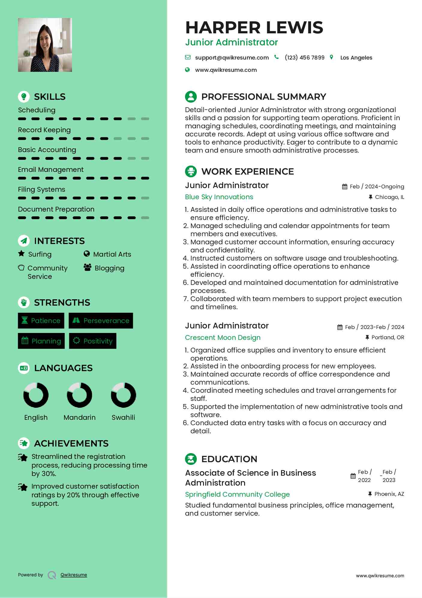 Junior Administrator Resume Example