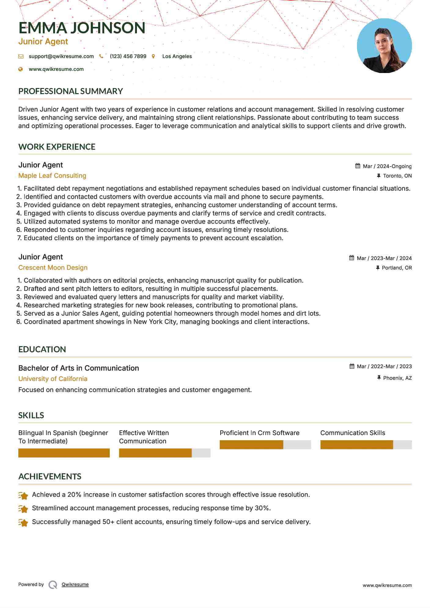 Junior Agent Resume Format