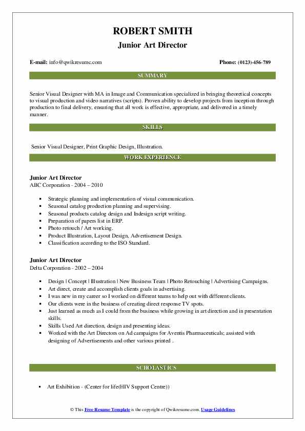 Junior Art Director Resume Samples QwikResume