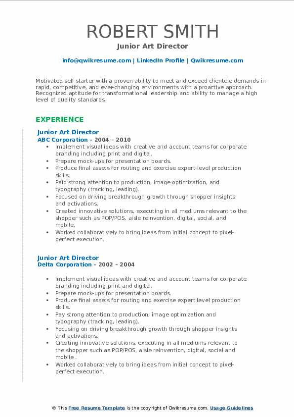 Junior Art Director Resume Samples QwikResume