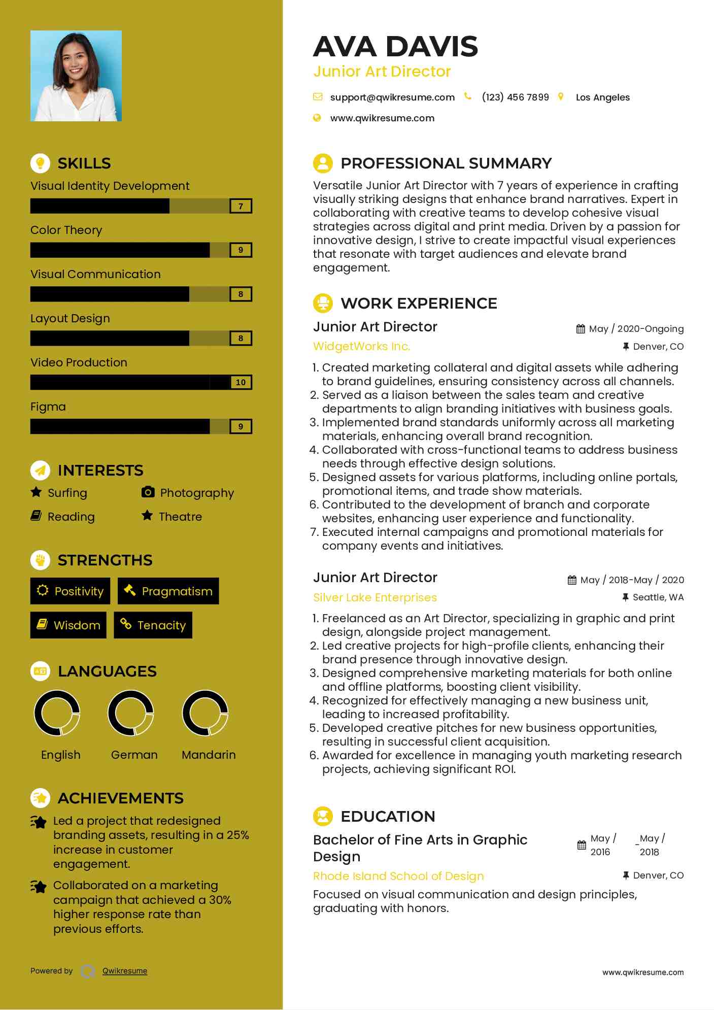 Junior Art Director Resume Model