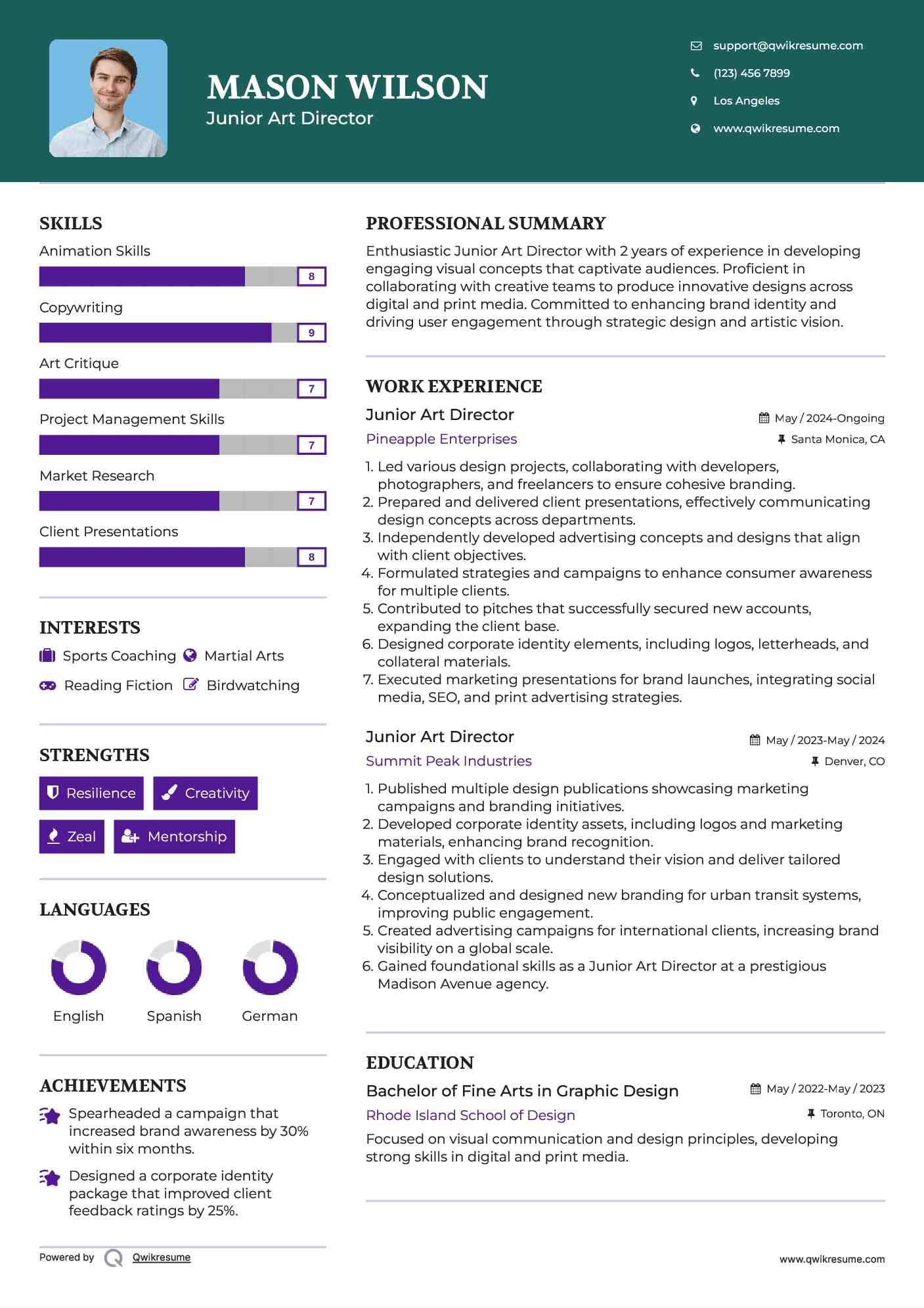 Junior Art Director Resume Format