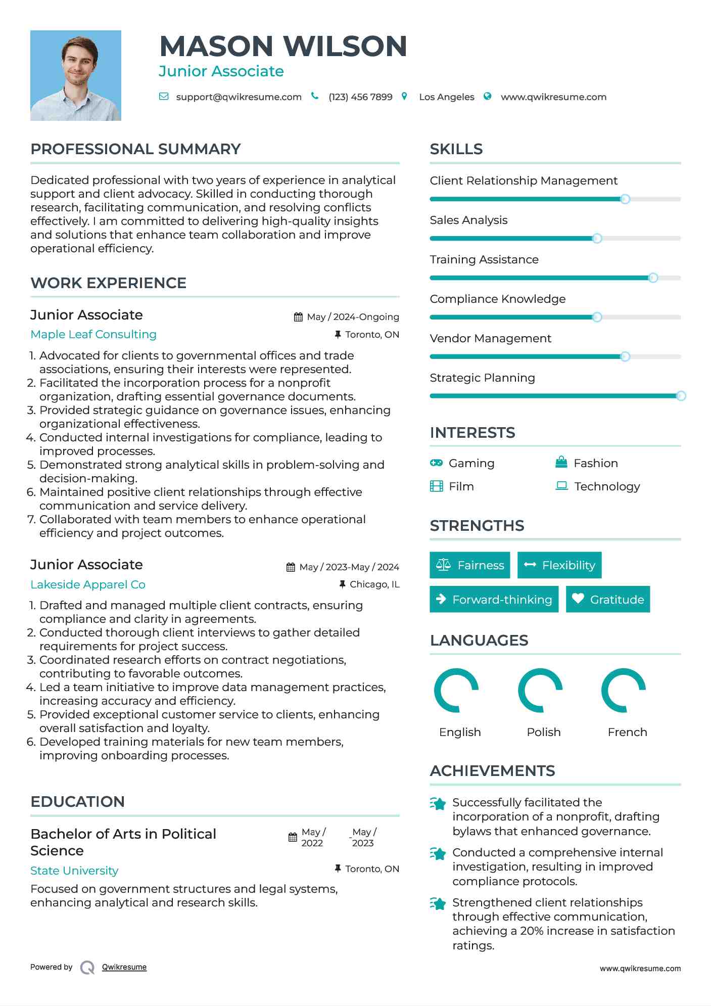 Junior Associate Resume Format