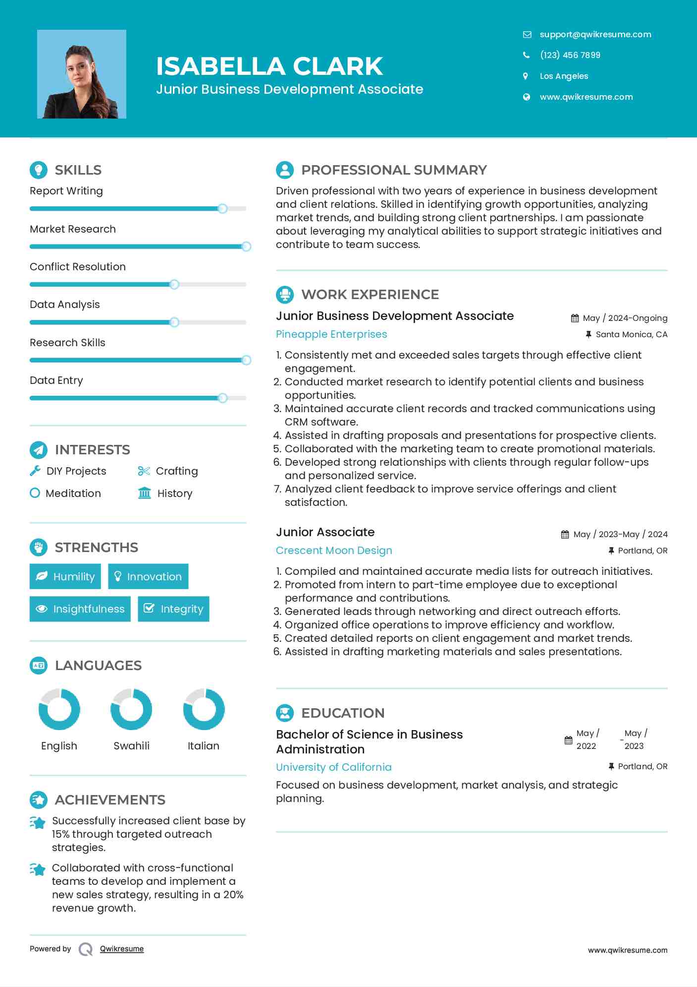 Junior Business Development Associate Resume Template