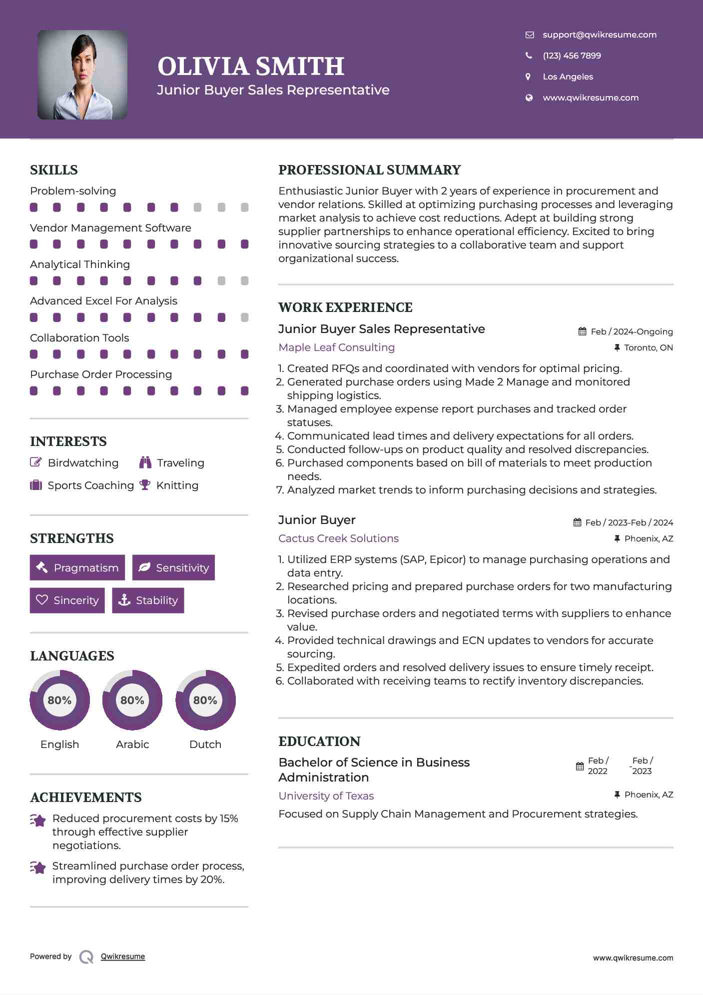 Junior Buyer Sales Representative Resume Model