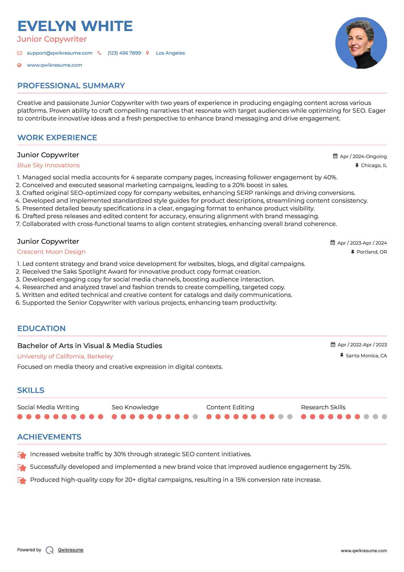 Junior Copywriter Resume Format