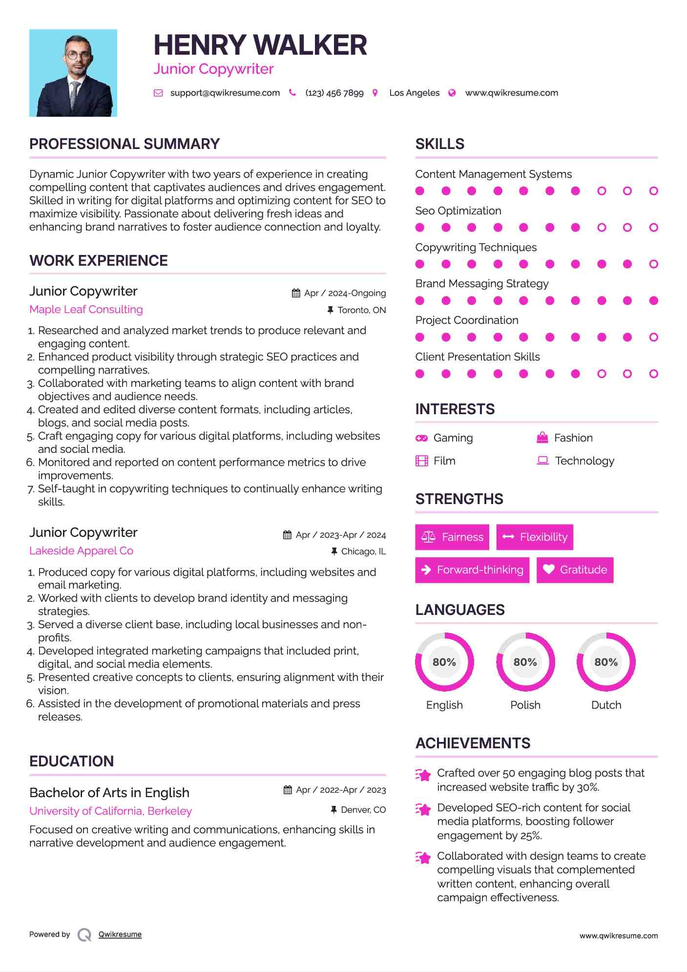 Junior Copywriter Resume Template