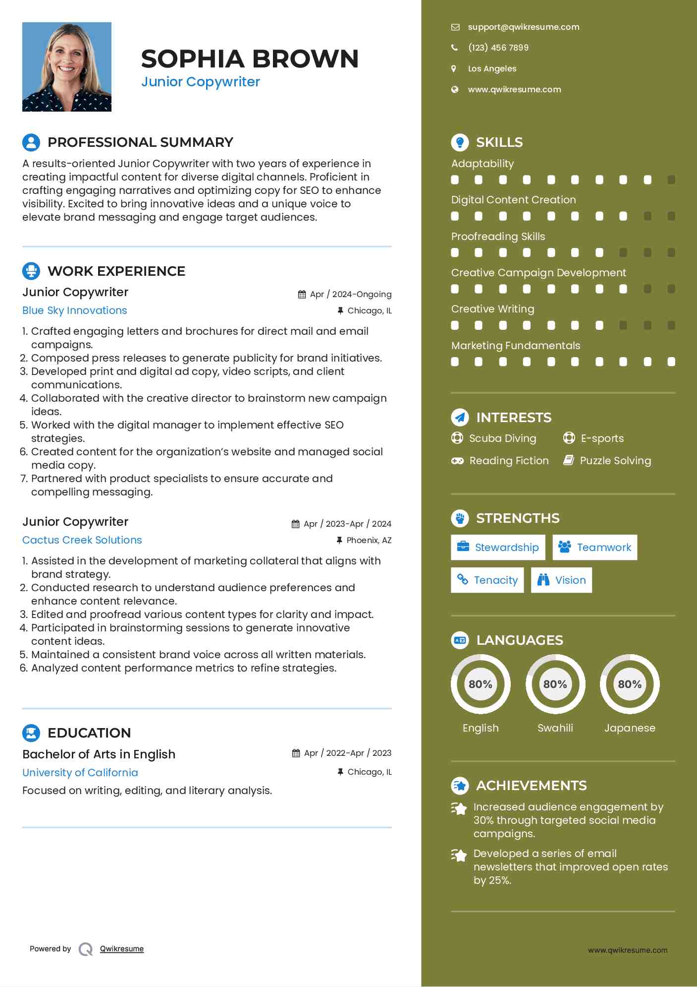 Junior Copywriter Resume Model