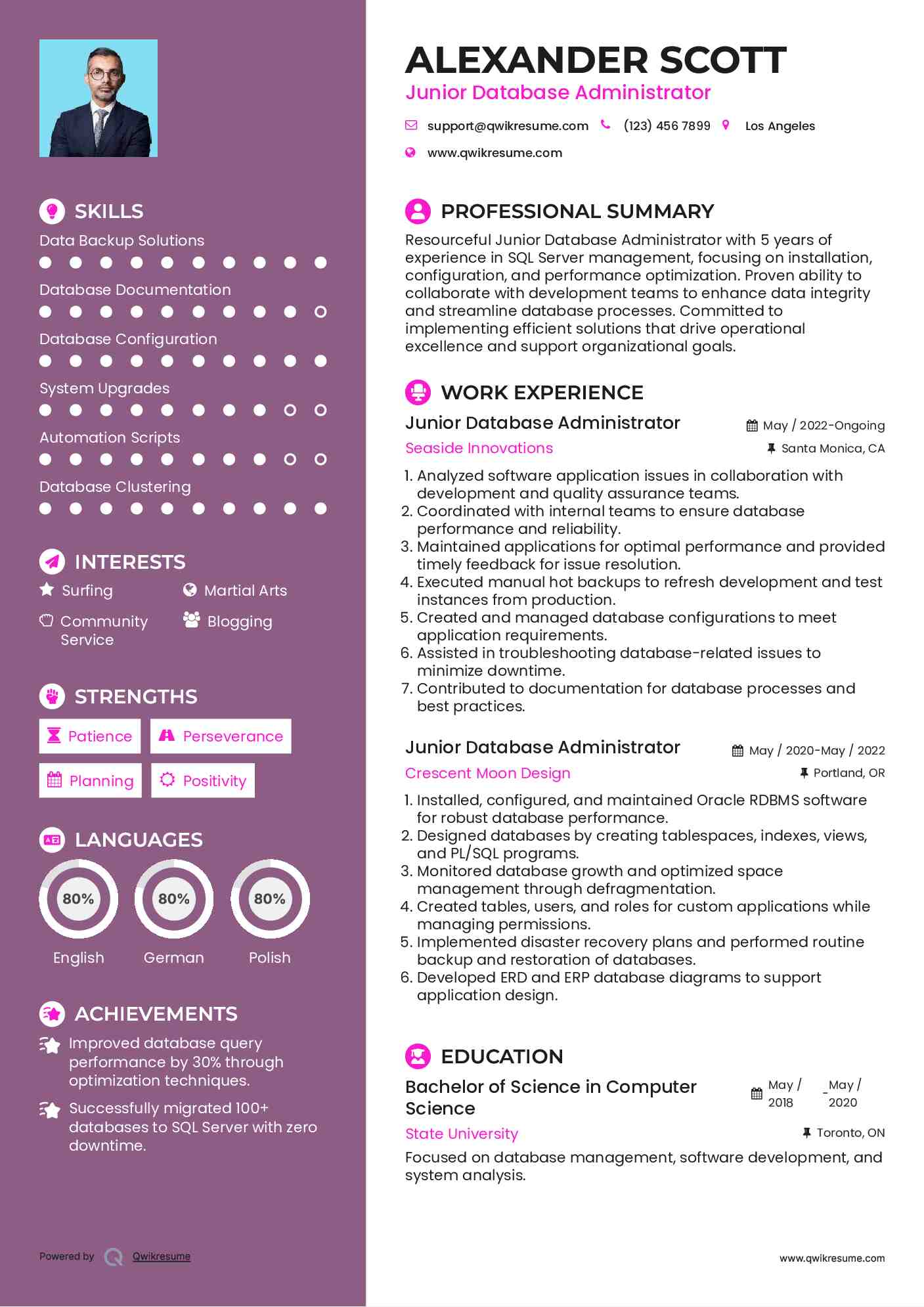 Junior Database Administrator Resume Samples | QwikResume