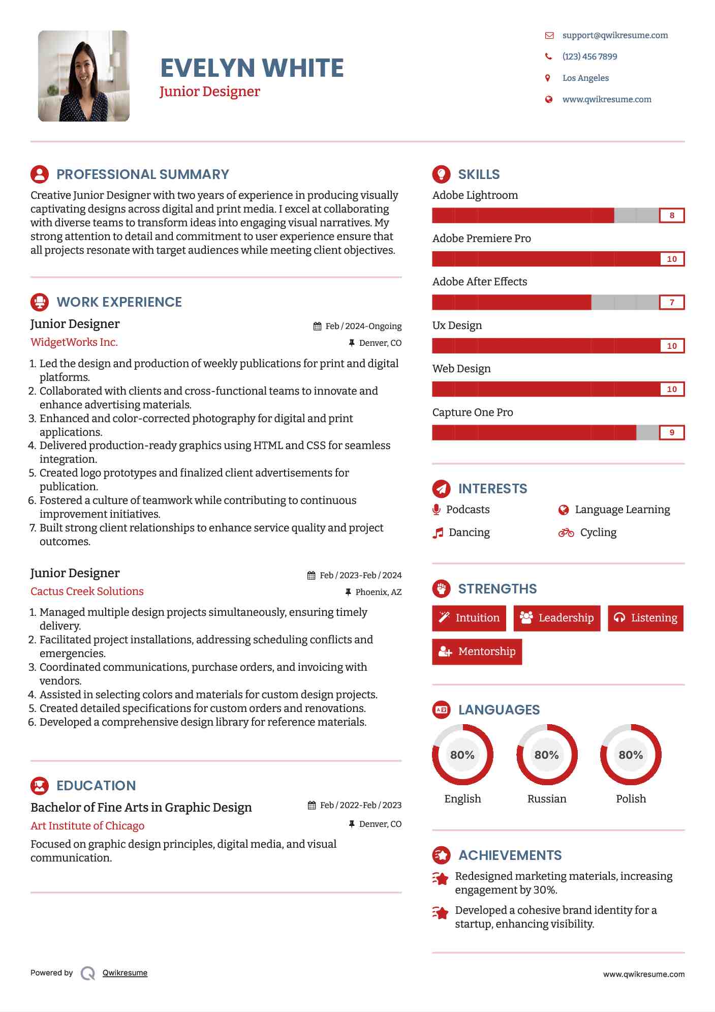 Junior Designer Resume Sample