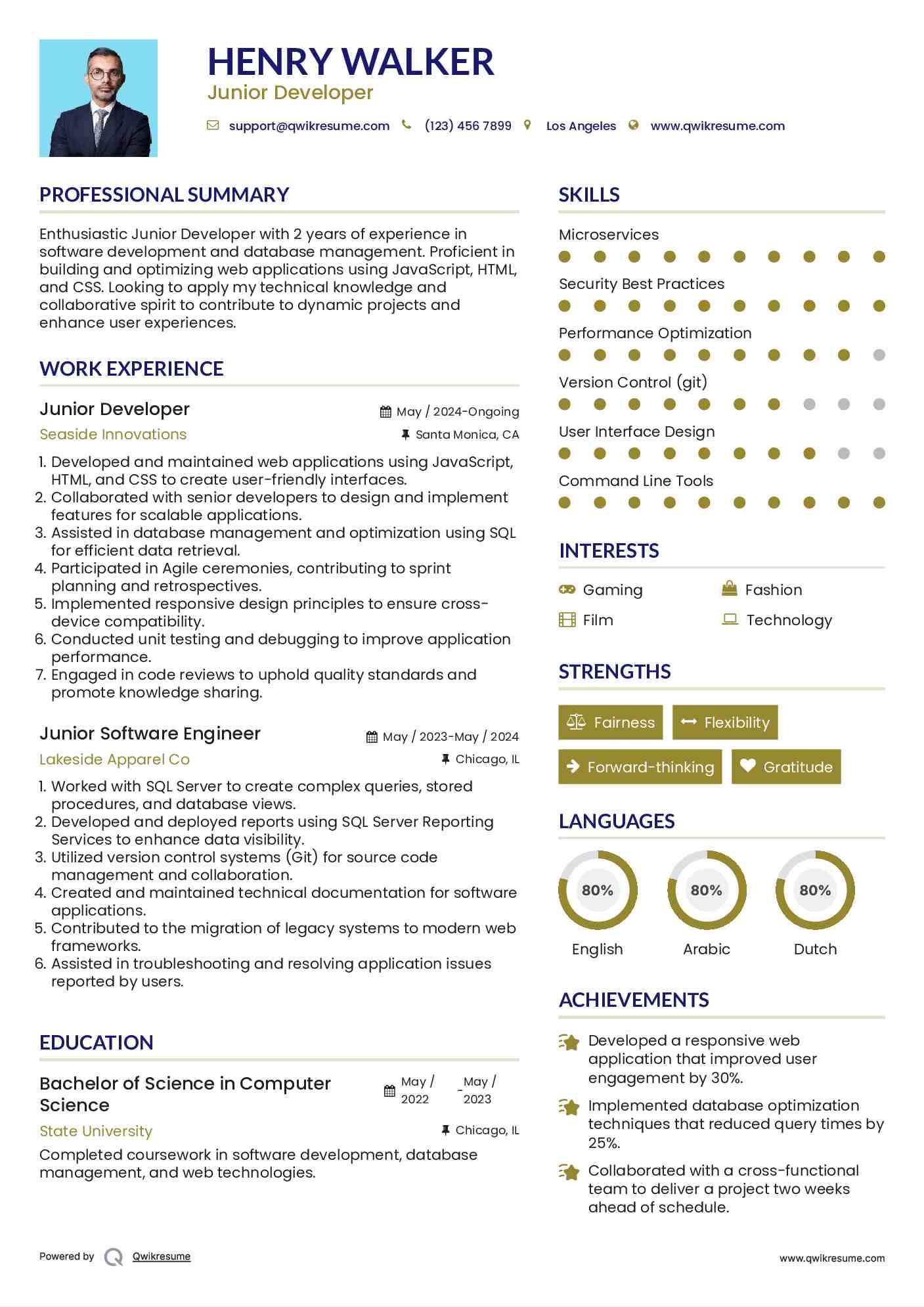 Junior Developer Resume Format