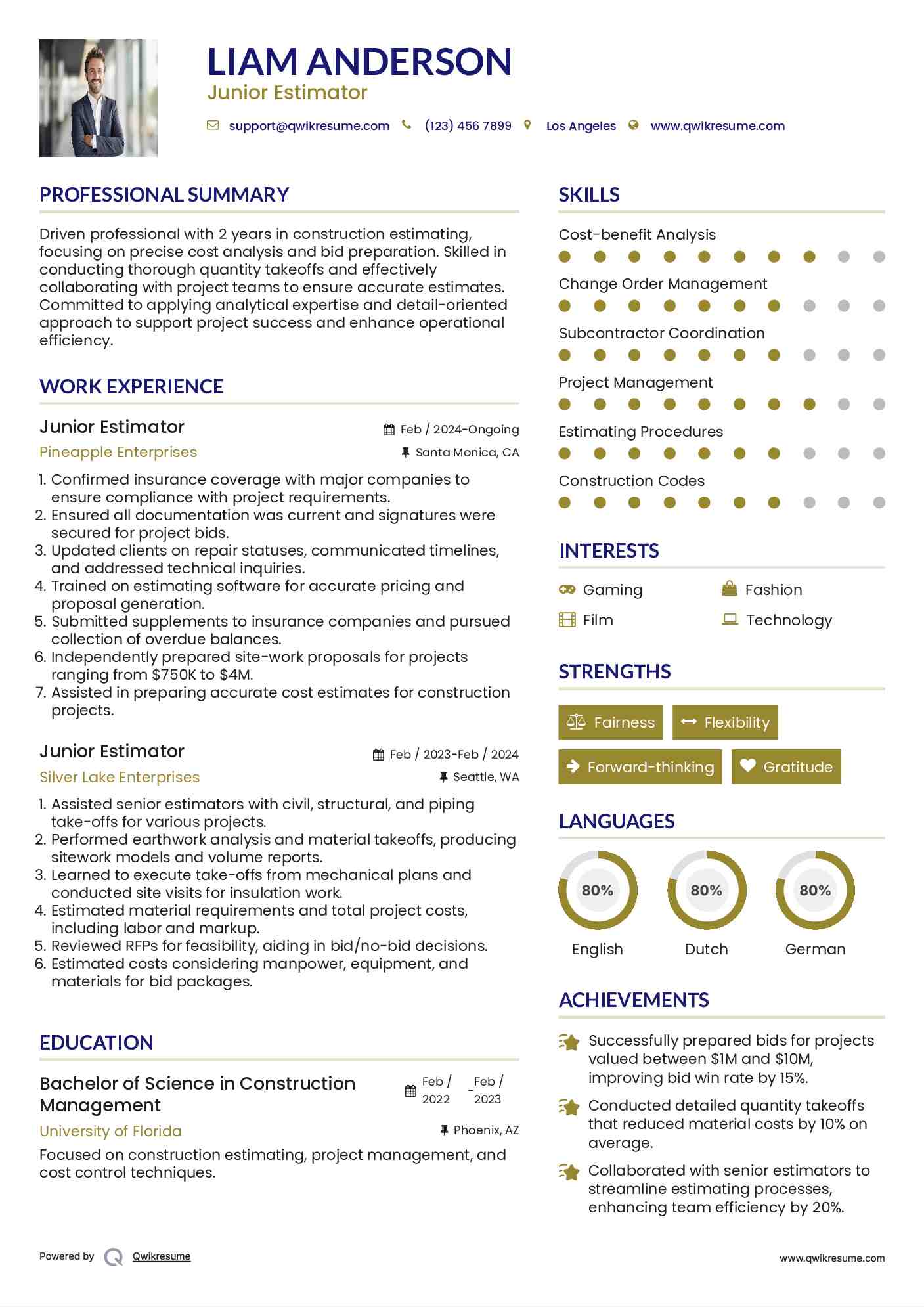 Junior Estimator Resume Format