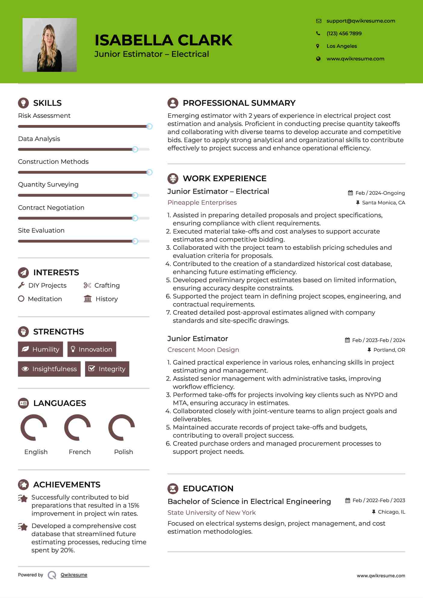 Junior Estimator – Electrical Resume Model