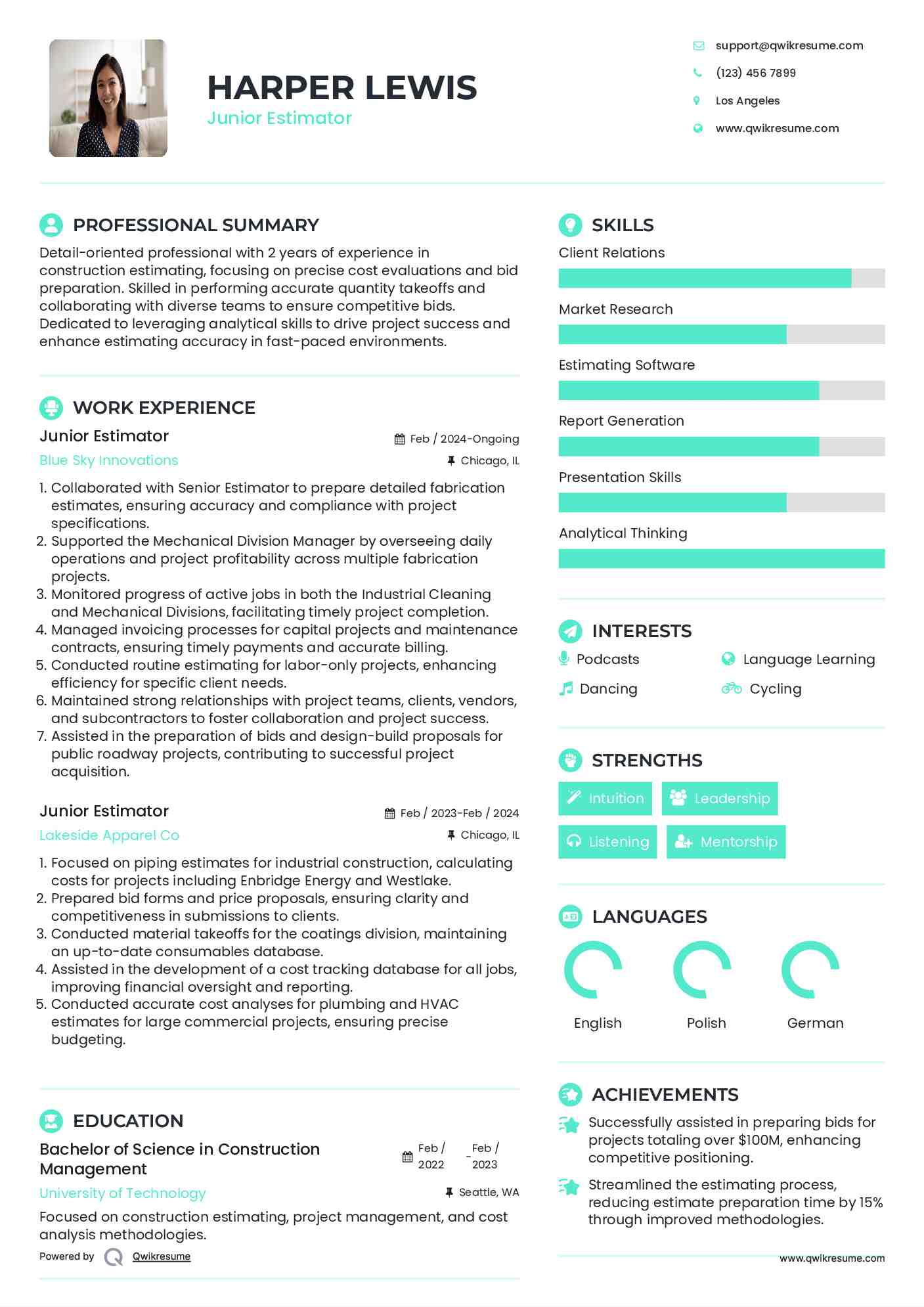 Junior Estimator Resume Template