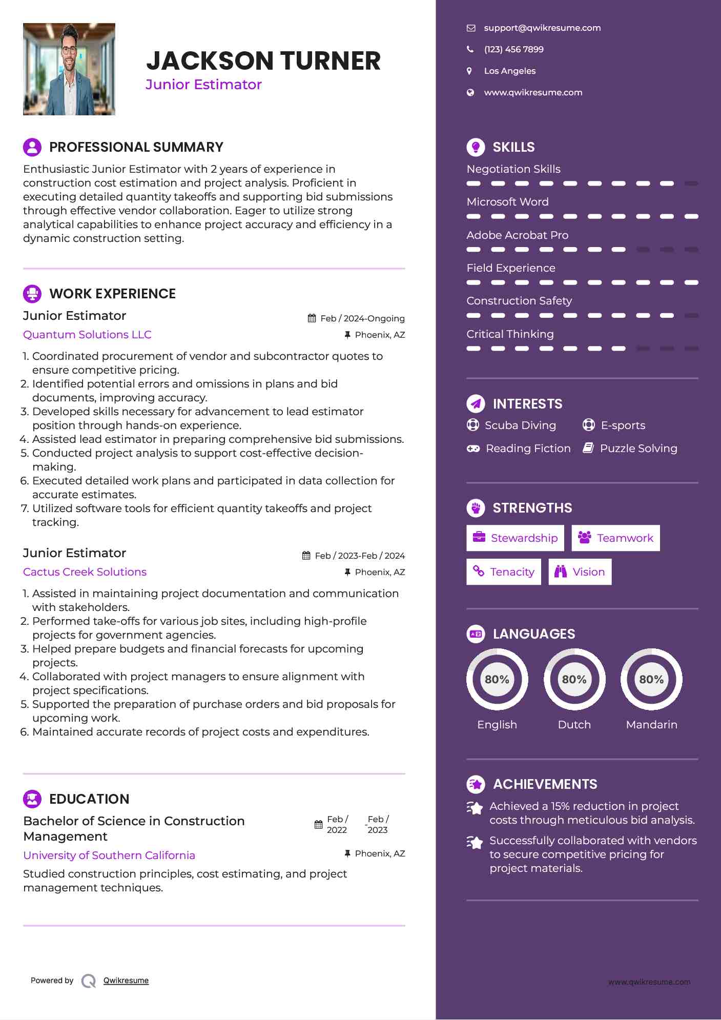 Junior Estimator Resume Template