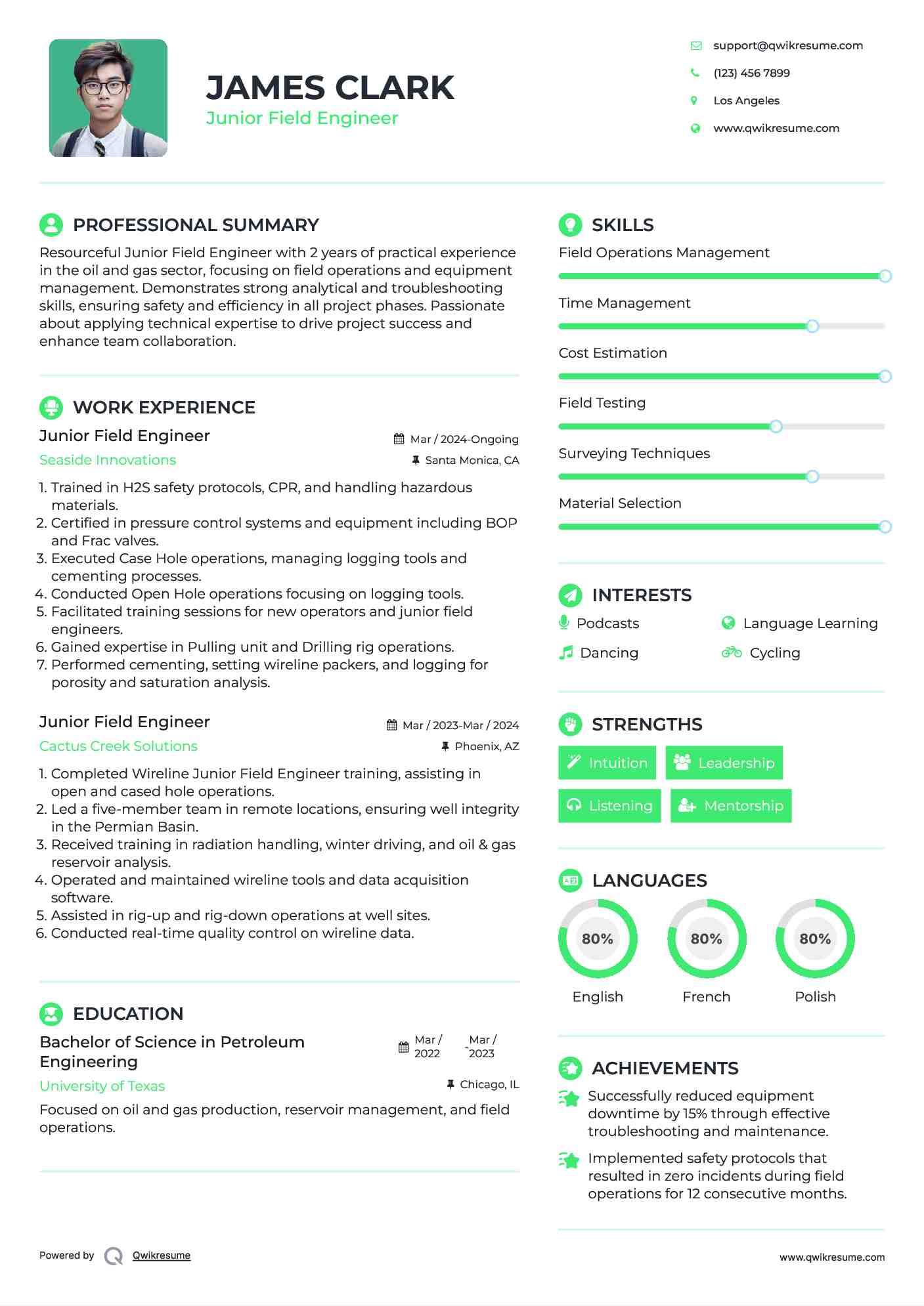 Junior Field Engineer Resume Template
