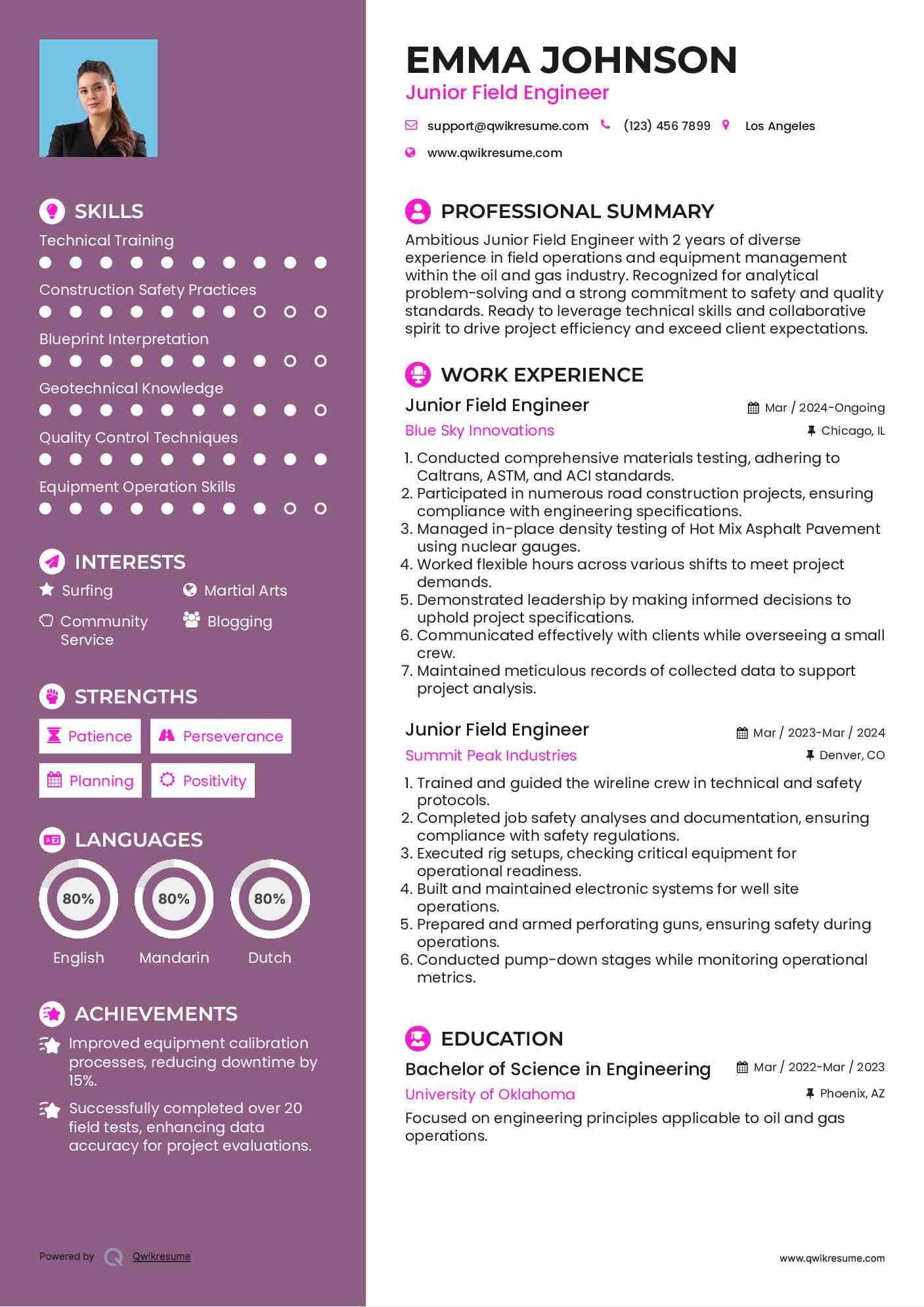 Junior Field Engineer Resume Template