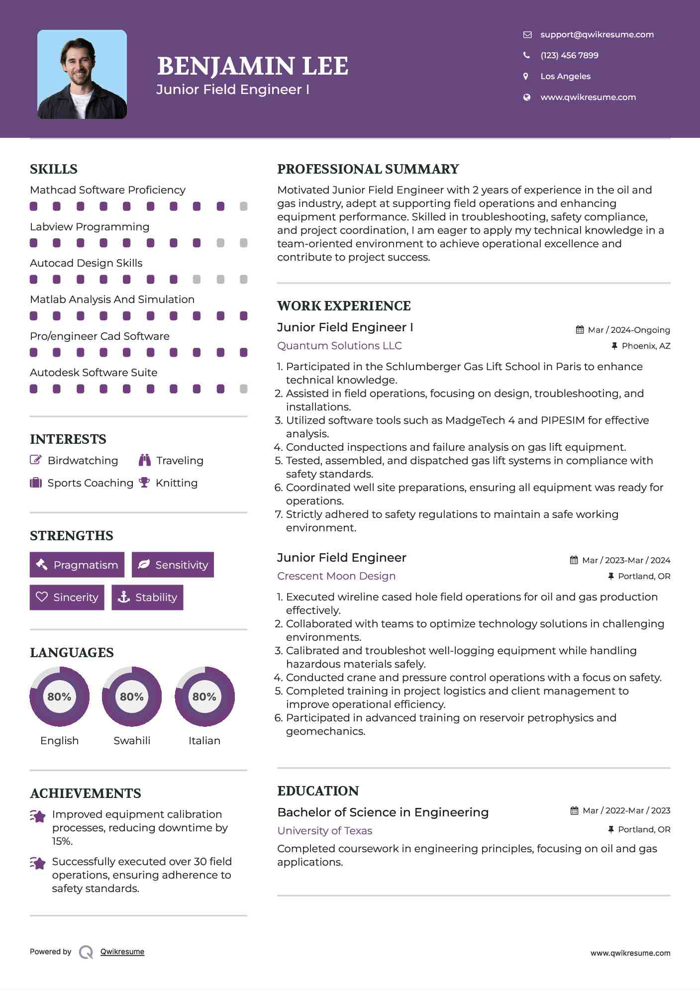 Junior Field Engineer I Resume Template
