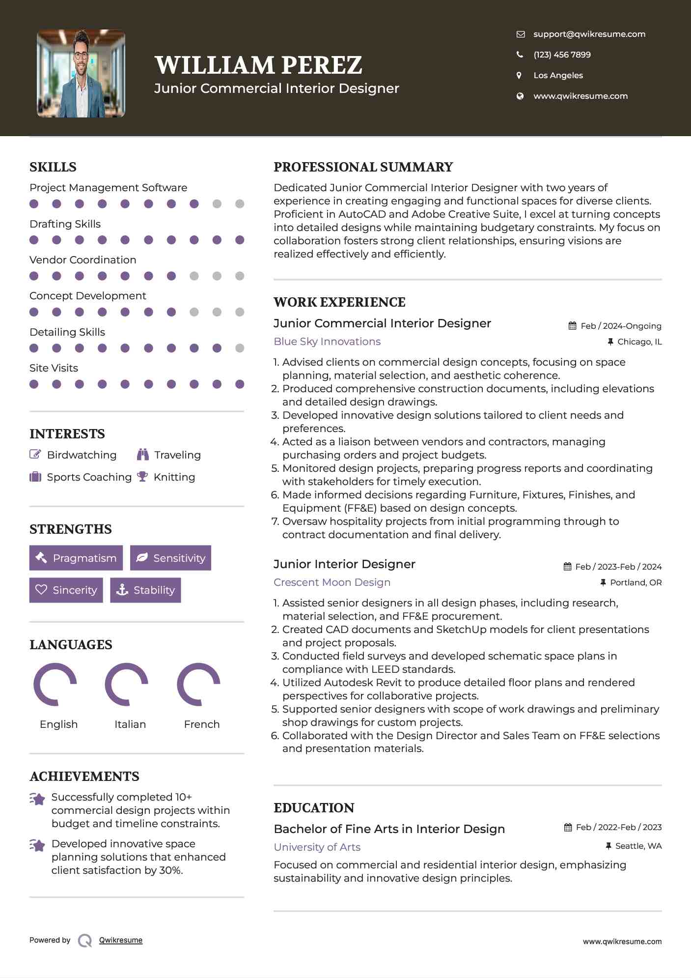 Junior Commercial Interior Designer Resume Example