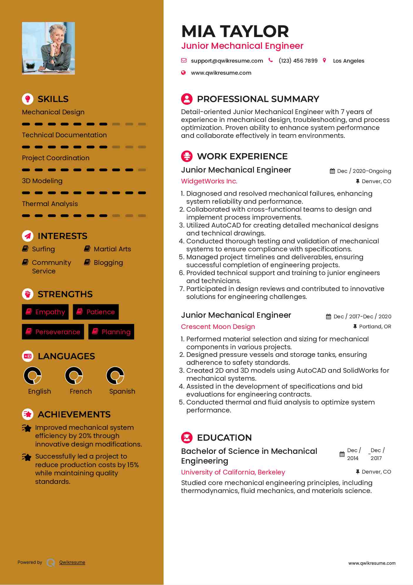 Junior Mechanical Engineer Resume Model