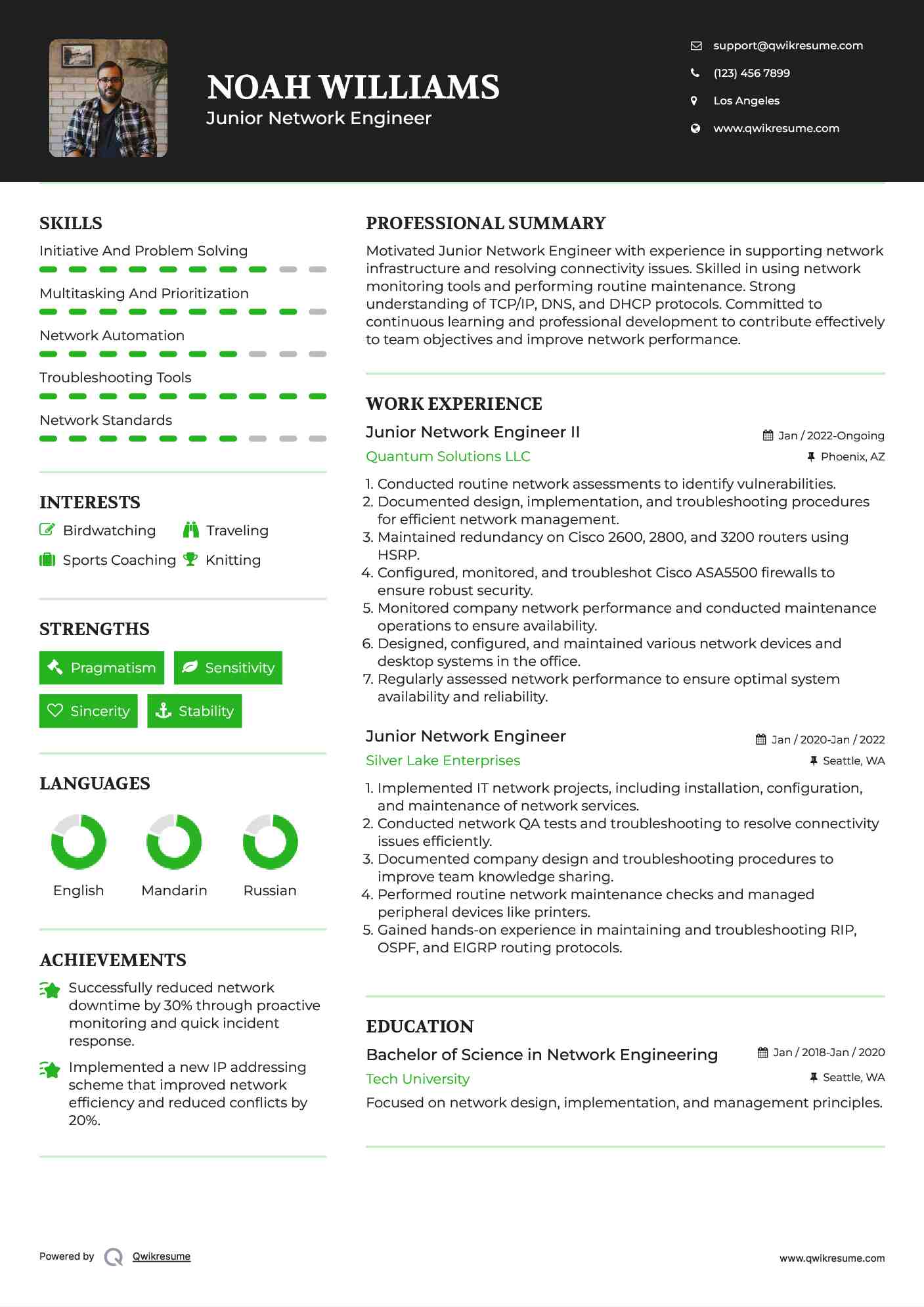 Junior Network Engineer II Resume Example
