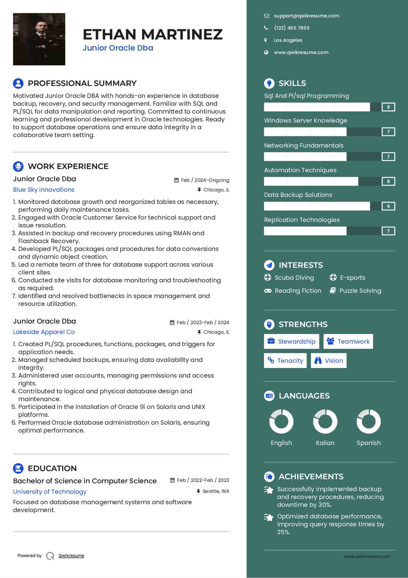 Junior Oracle Dba Resume Model