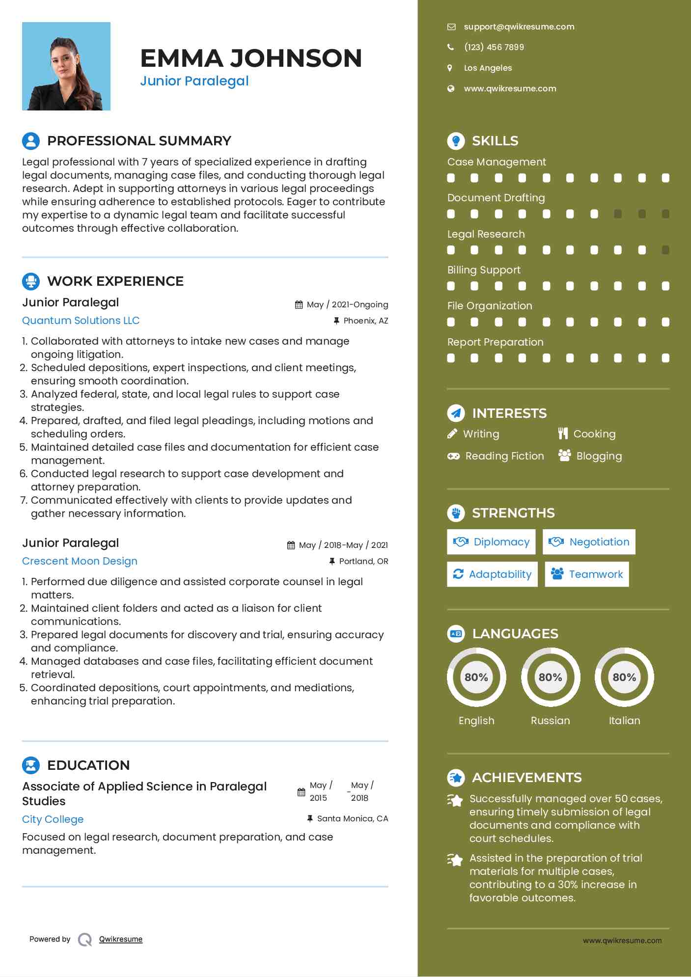 Junior Paralegal Resume Example