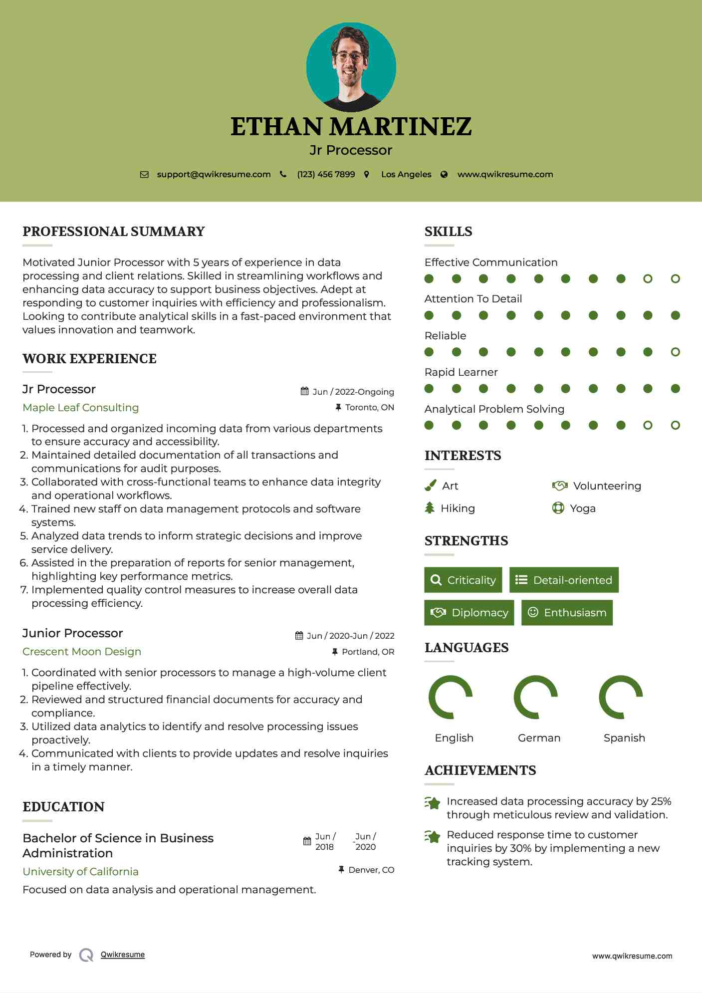 Jr Processor Resume Format