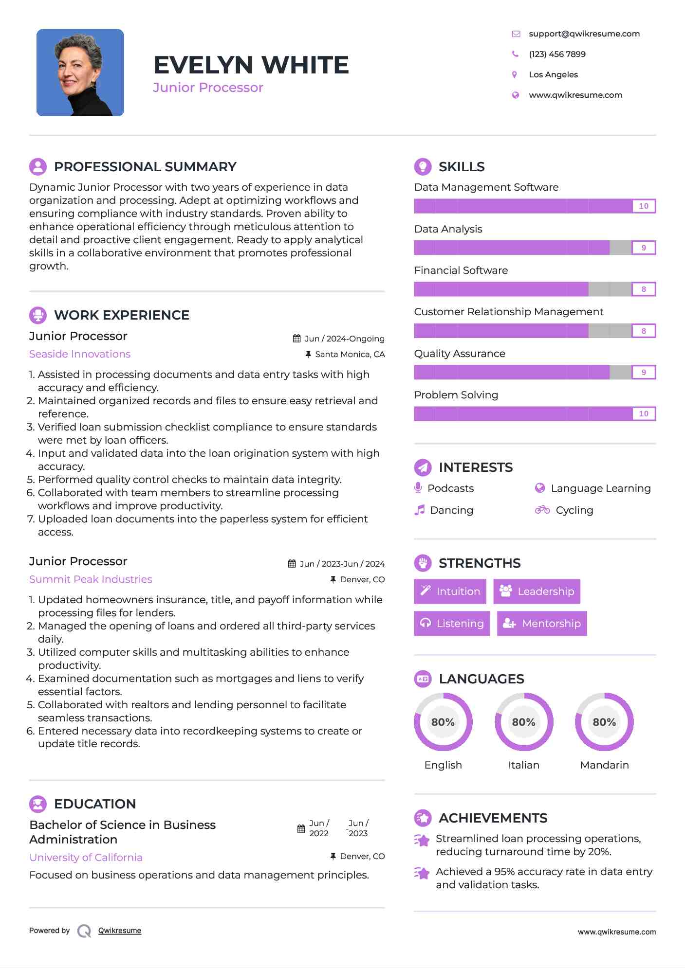 Junior Processor Resume Template
