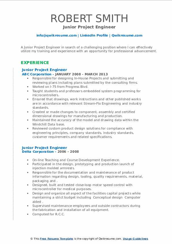 Junior Project Engineer Resume Samples QwikResume